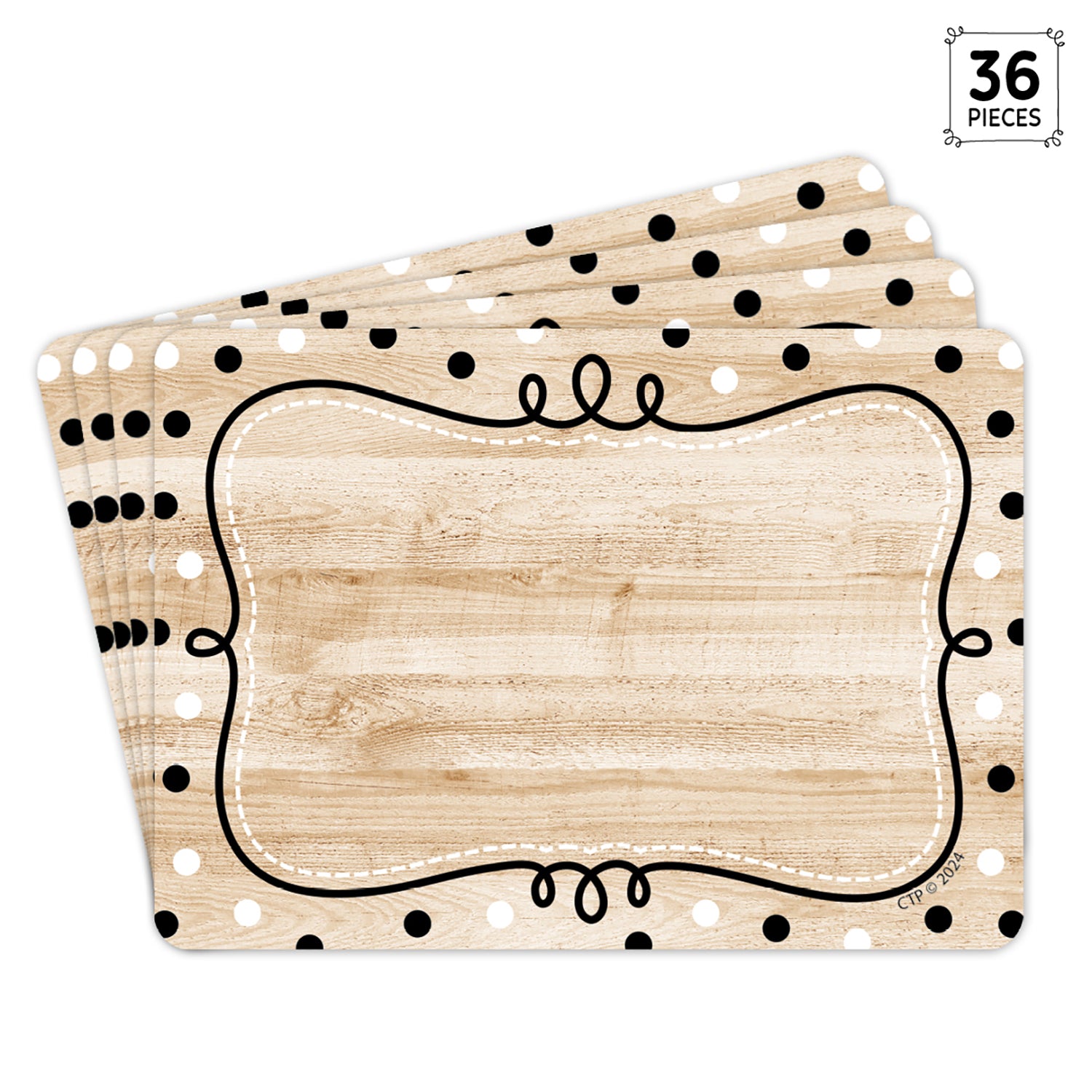 Core Decor Loop-de-Dots on Wood Labels, Pack of 36