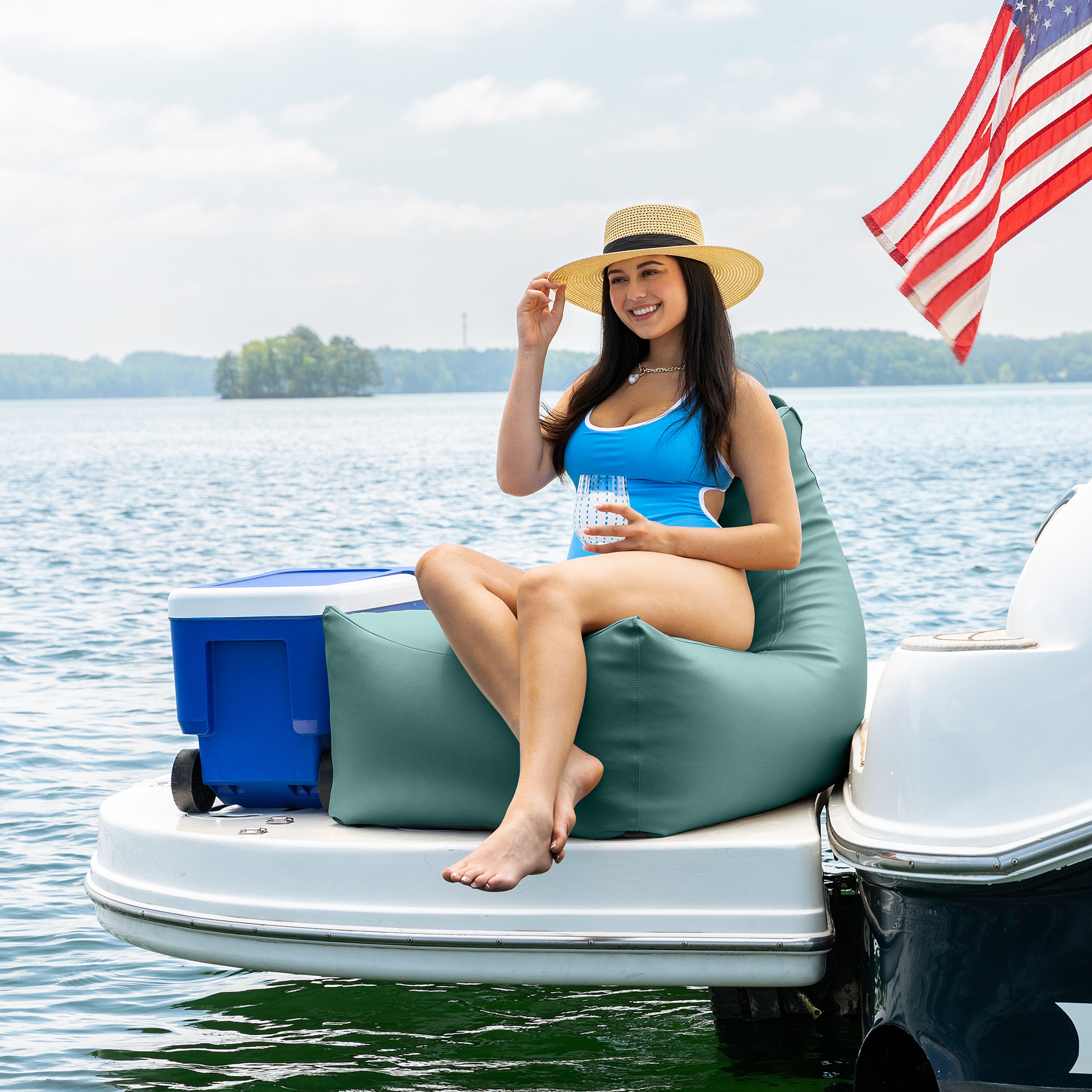 Jaxx Juniper Nautical Edition - Casual Bean Bag Seating for Boat, Yacht & Watersports - Marine Vinyl, Waterfall Blue