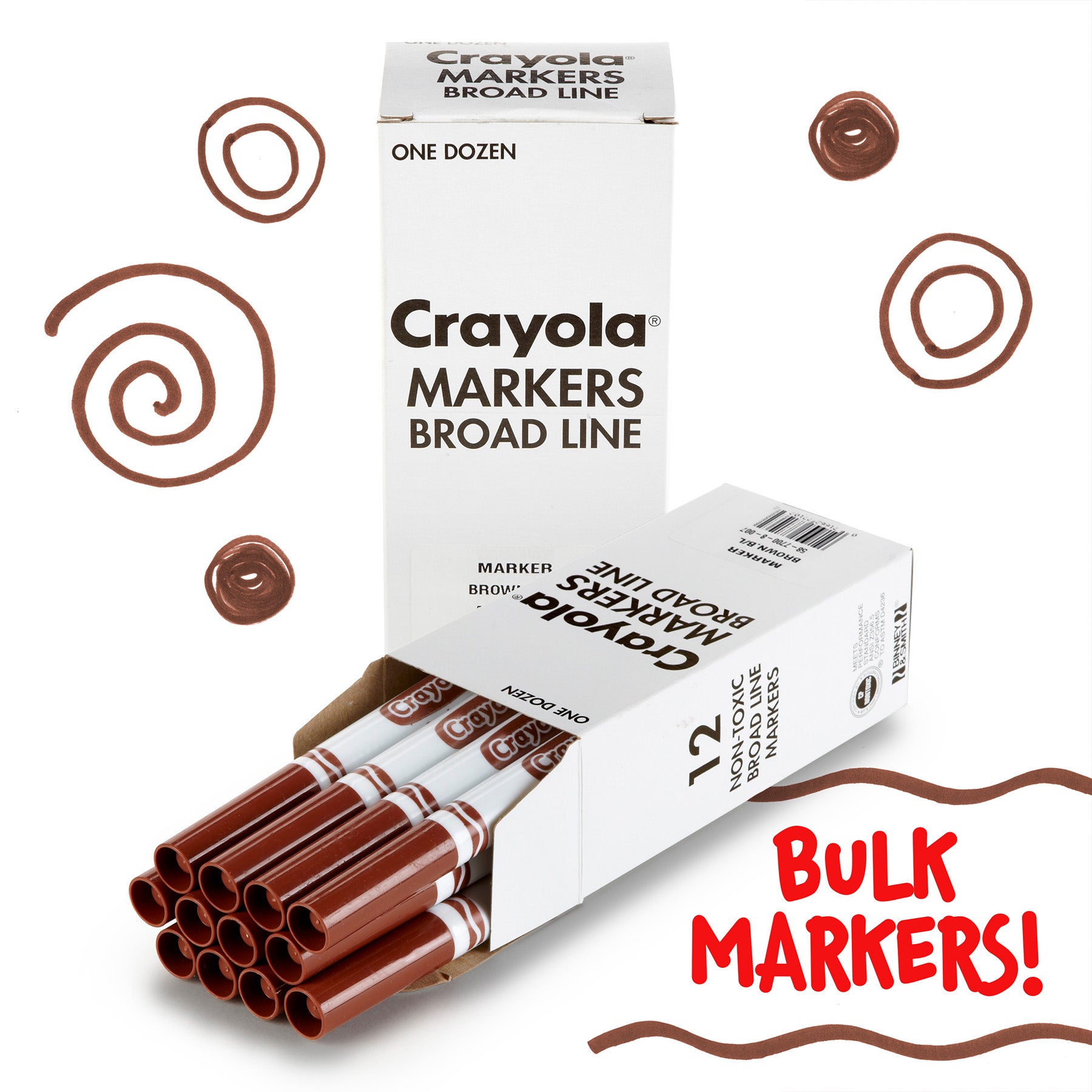 Bulk Markers, Conical Tip, Brown, 12 Count