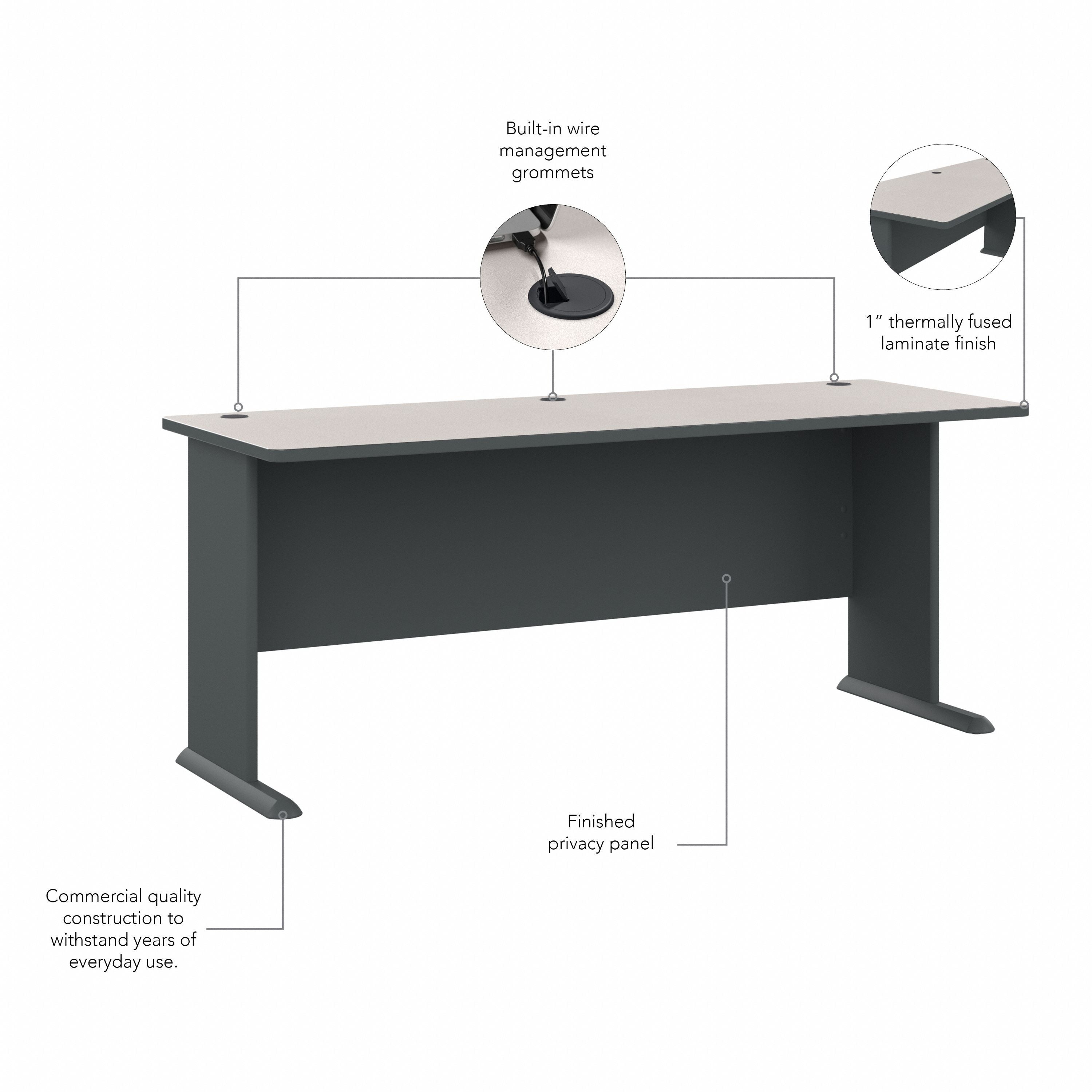 Bush Business Furniture Series A 72W Desk in Slate and White Spectrum - 71.54" Width x 26.81" Depth x 29.66" Height