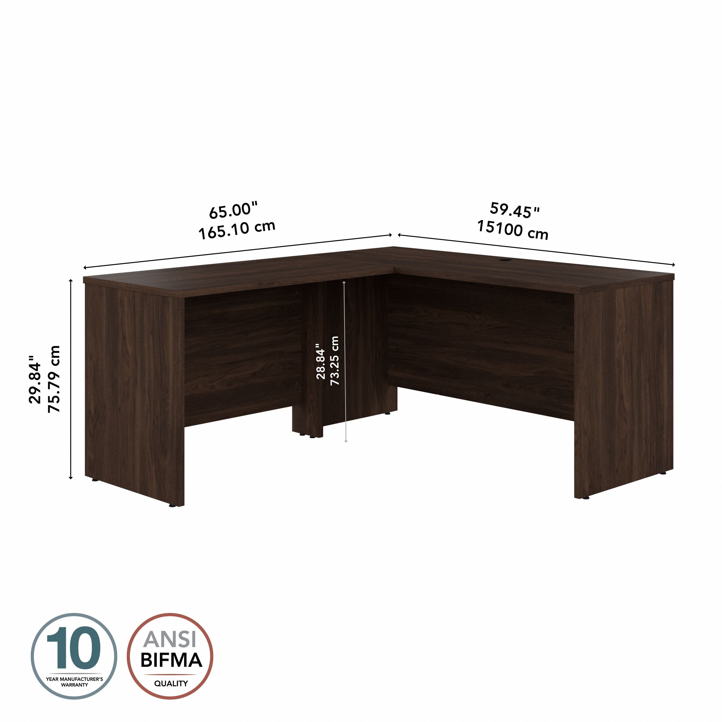 Bush Business Furniture Studio C 60W x 24D L Shaped Desk with 42W Return in Black Walnut - 59.45" Width x 65" Depth x 29.84" Height