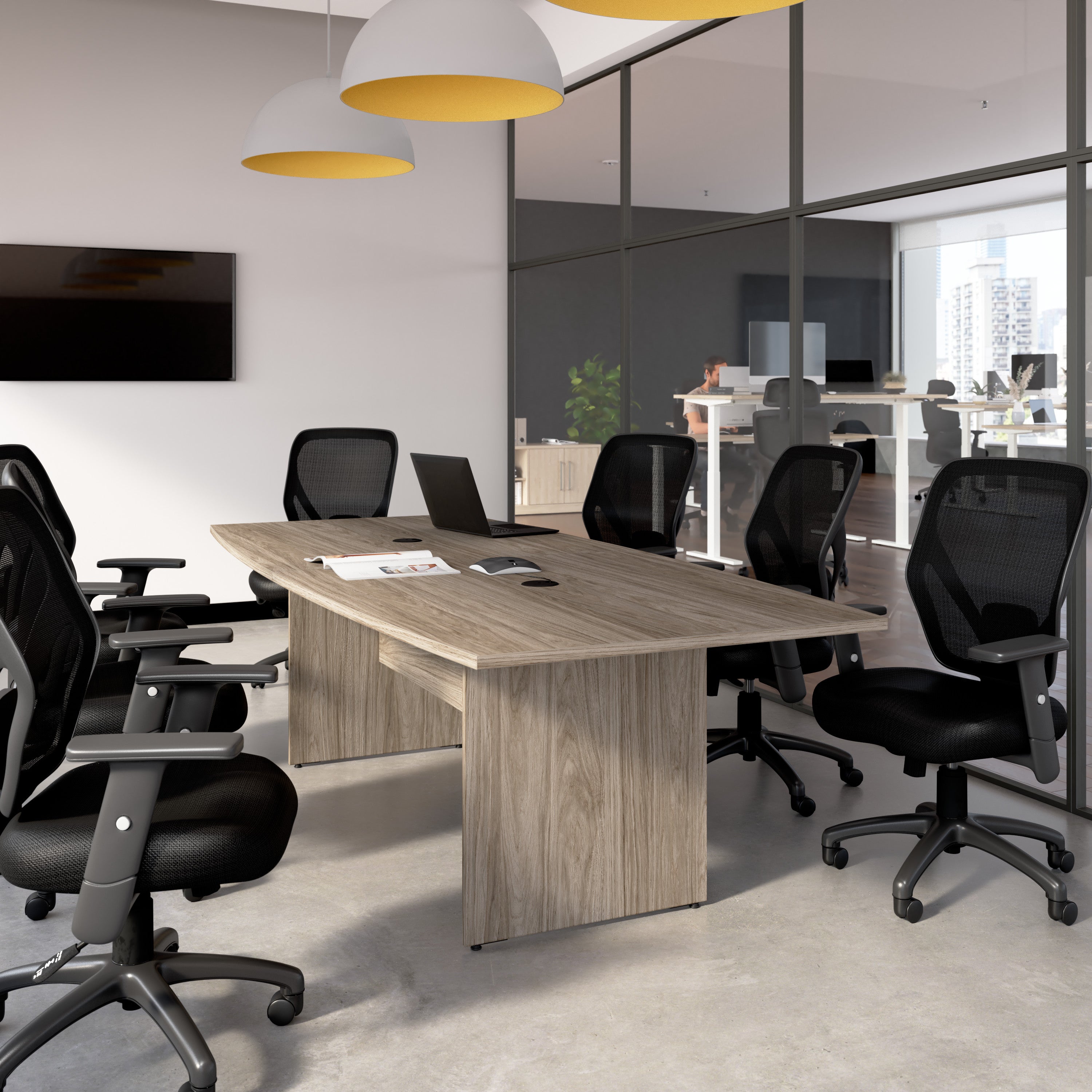 Bush Business Furniture 96-inch Office Conference Table with Wood Base in Modern Hickory - 95.19" Width x 42.00" Depth x 28.65" Height