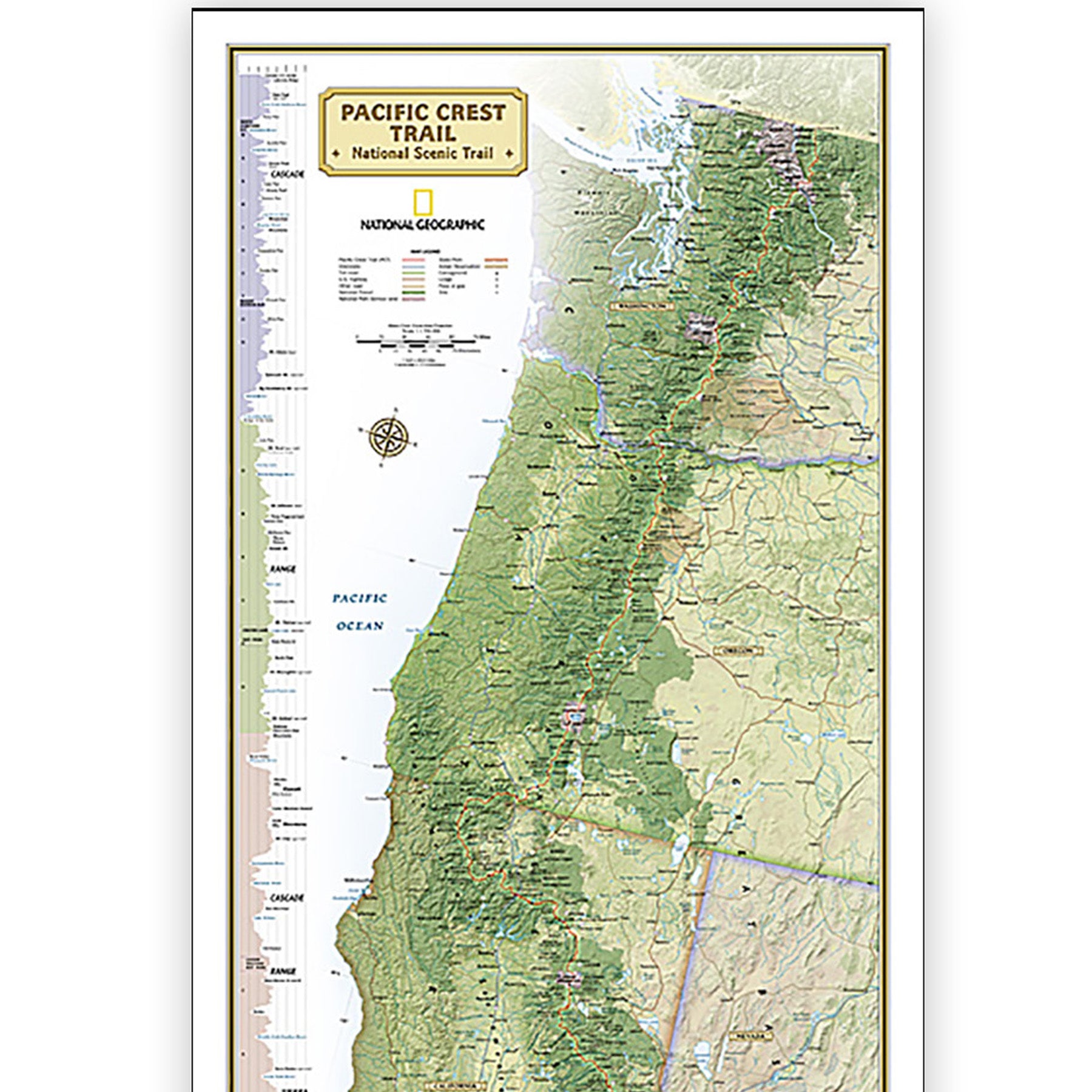 Pacific Crest Trail Map, Laminated, 18" x 48"