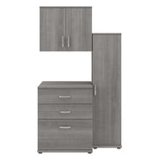 Bush Business Furniture Universal 44W 3 Piece Modular Storage Set with Floor and Wall Cabinets in Platinum Gray - 44.02" Width x 24.69" Depth x 61.81" Height