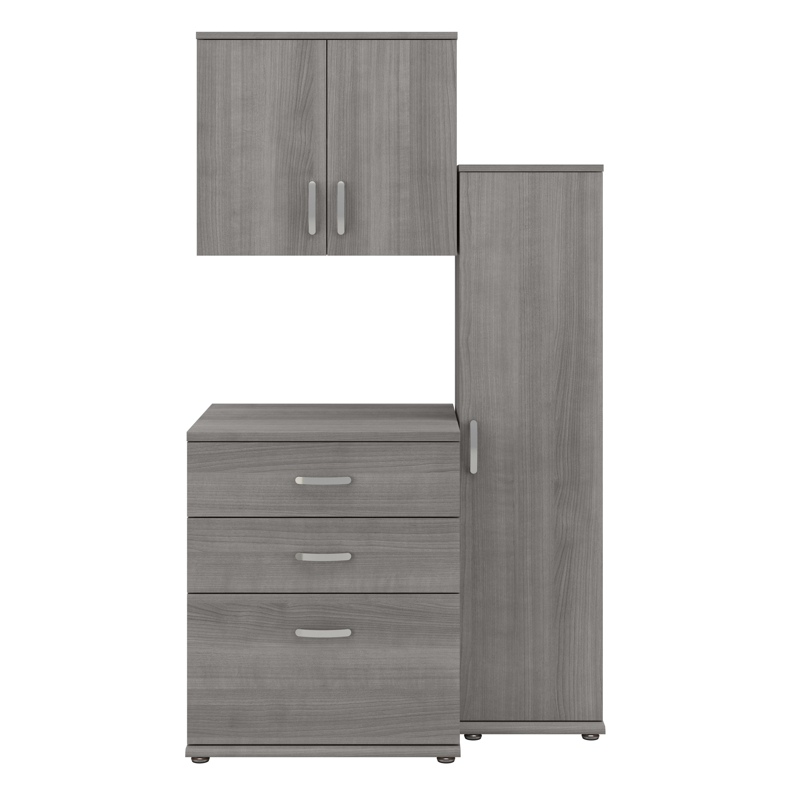 Bush Business Furniture Universal 44W 3 Piece Modular Storage Set with Floor and Wall Cabinets in Platinum Gray - 44.02" Width x 24.69" Depth x 61.81" Height