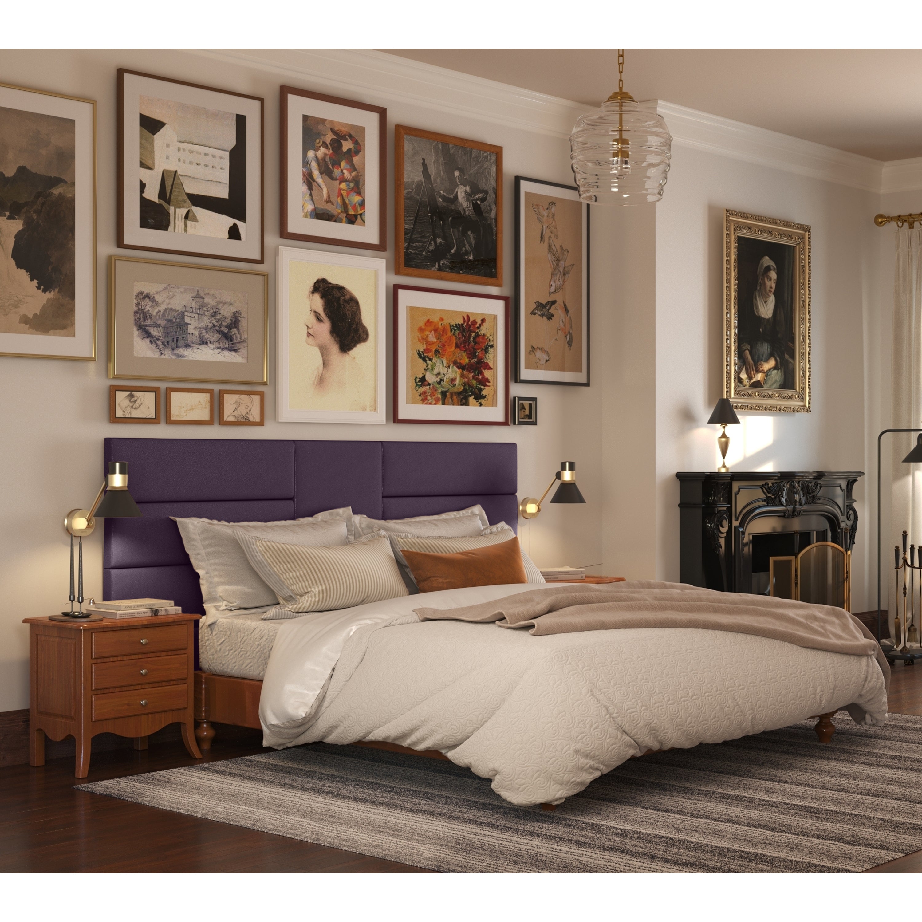 Jaxx Panelist Modern Padded Headboard – Set of 4 Wall Mounted Panels (Each 11.25" x 38") - King, Vegan Leather, Kalamata Purple