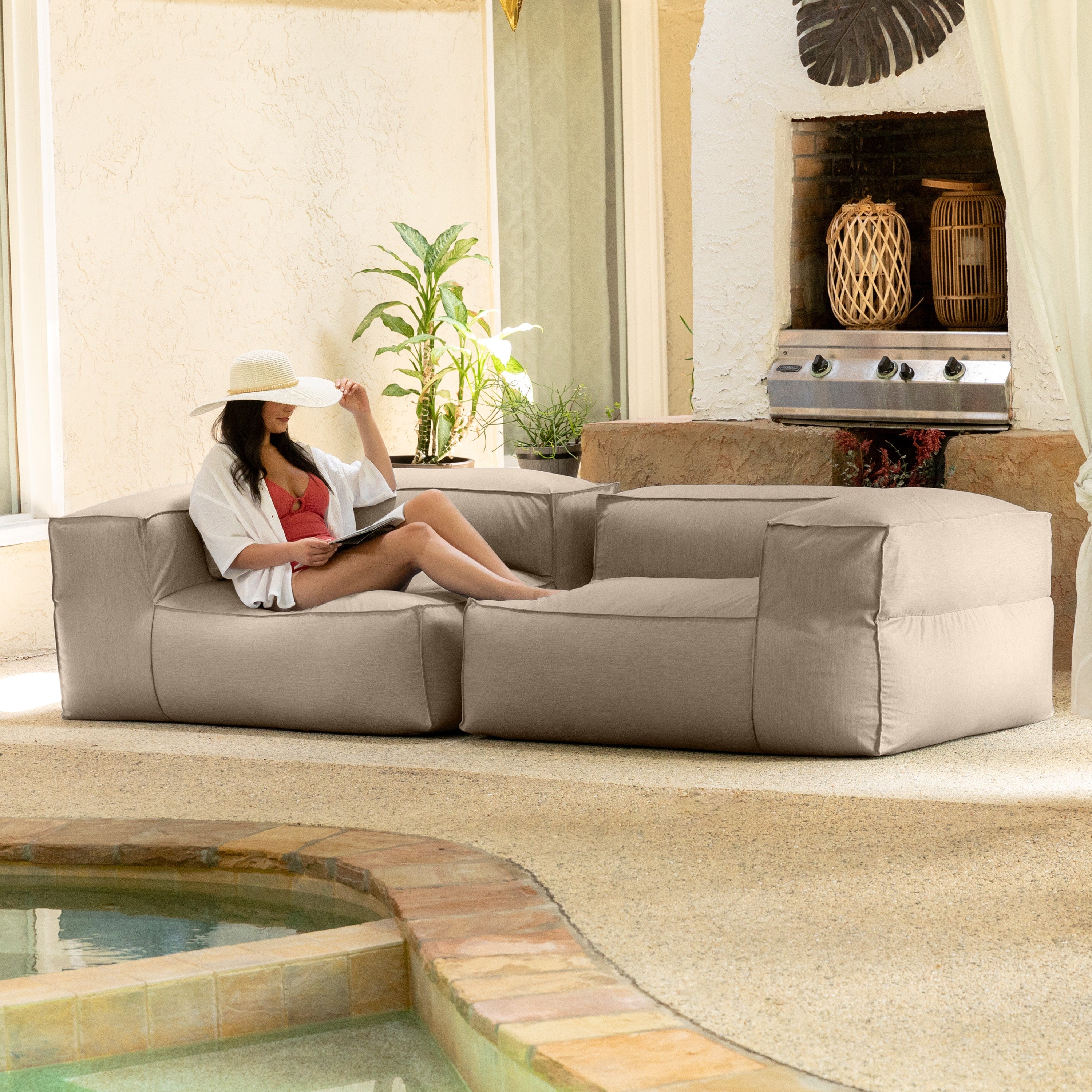 Baya Outdoor Modular Loveseat - Luxurious Soft Seating for Poolside or Hospitality, Ash