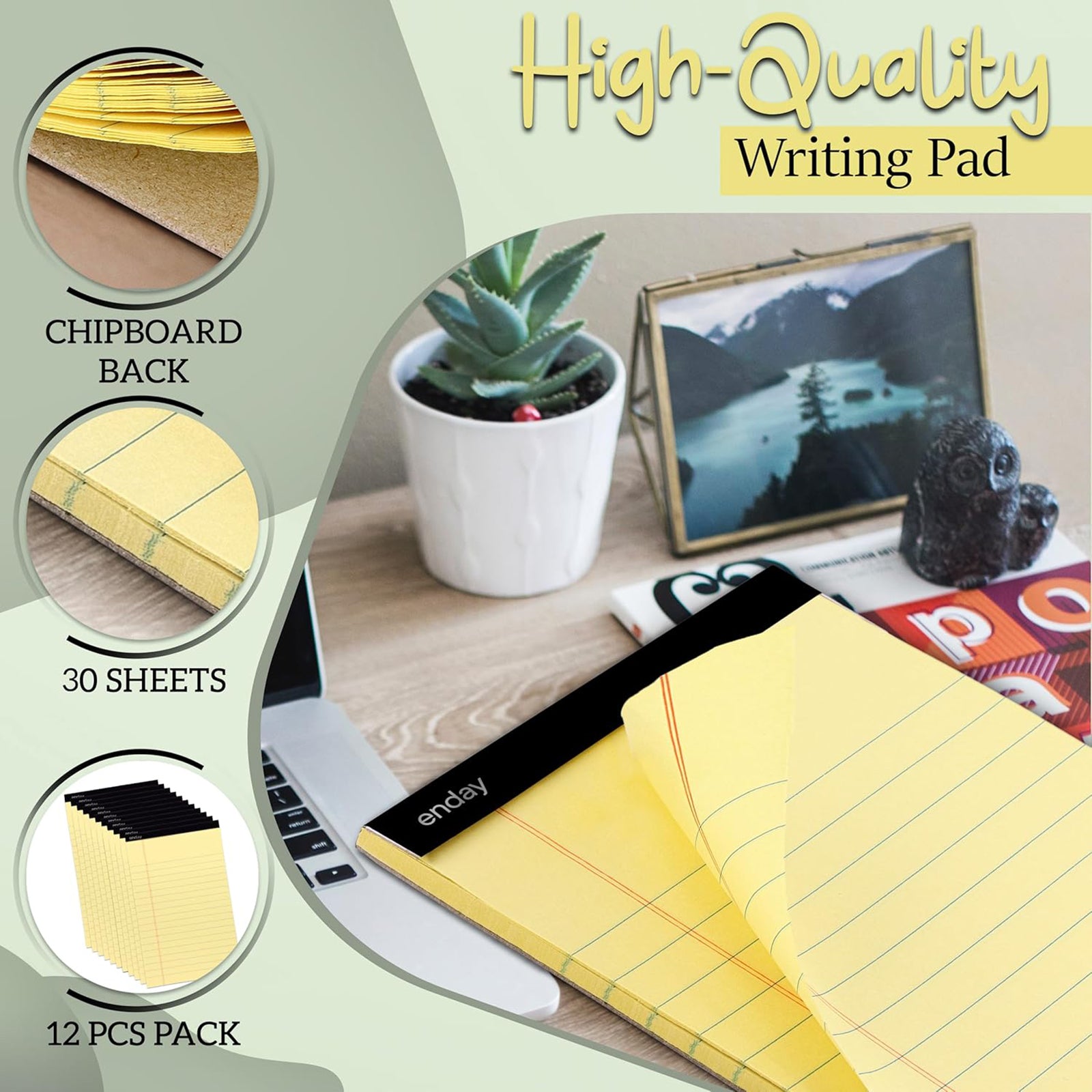 Legal Pad, 8-1/2" x 11", 50 Sheets, Canary, Pack of 12