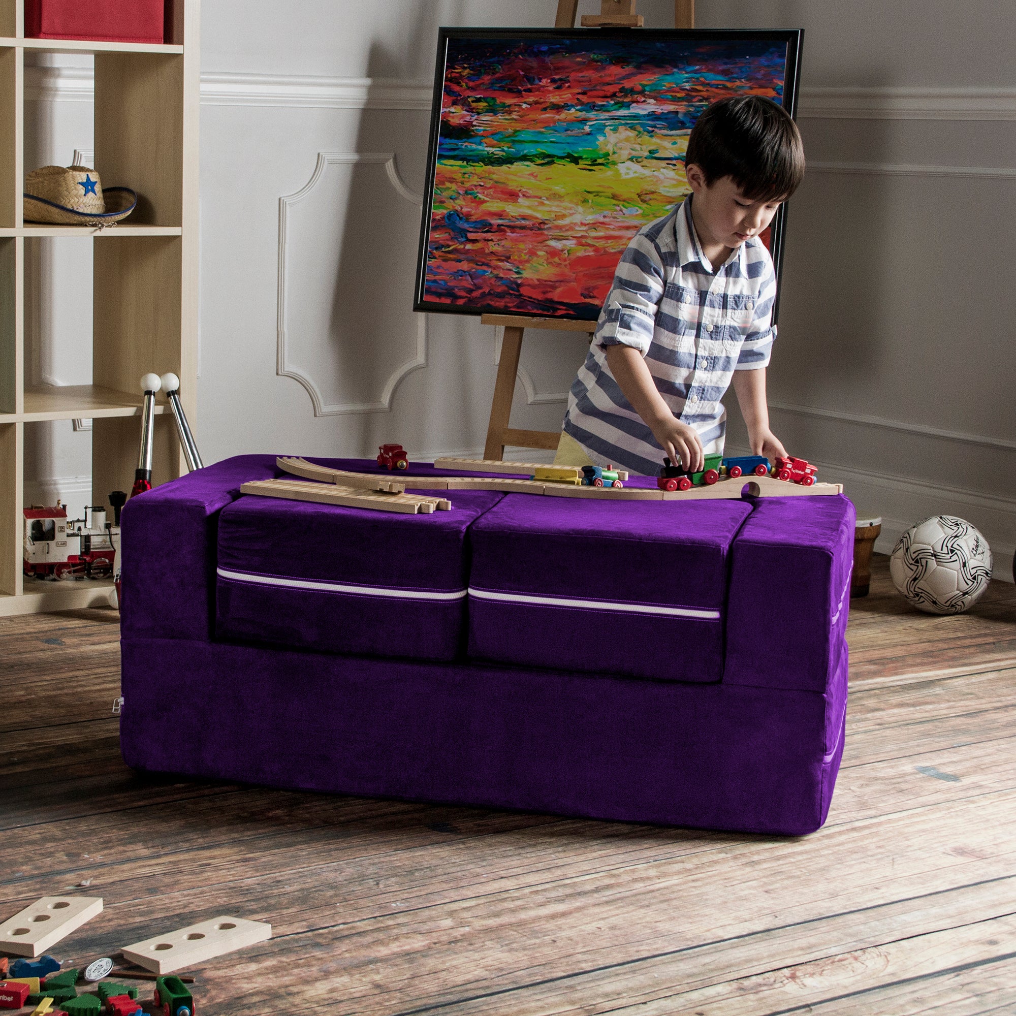 Jaxx Zipline Kids Modular Loveseat & Ottomans/Fold Out Lounger, Grape