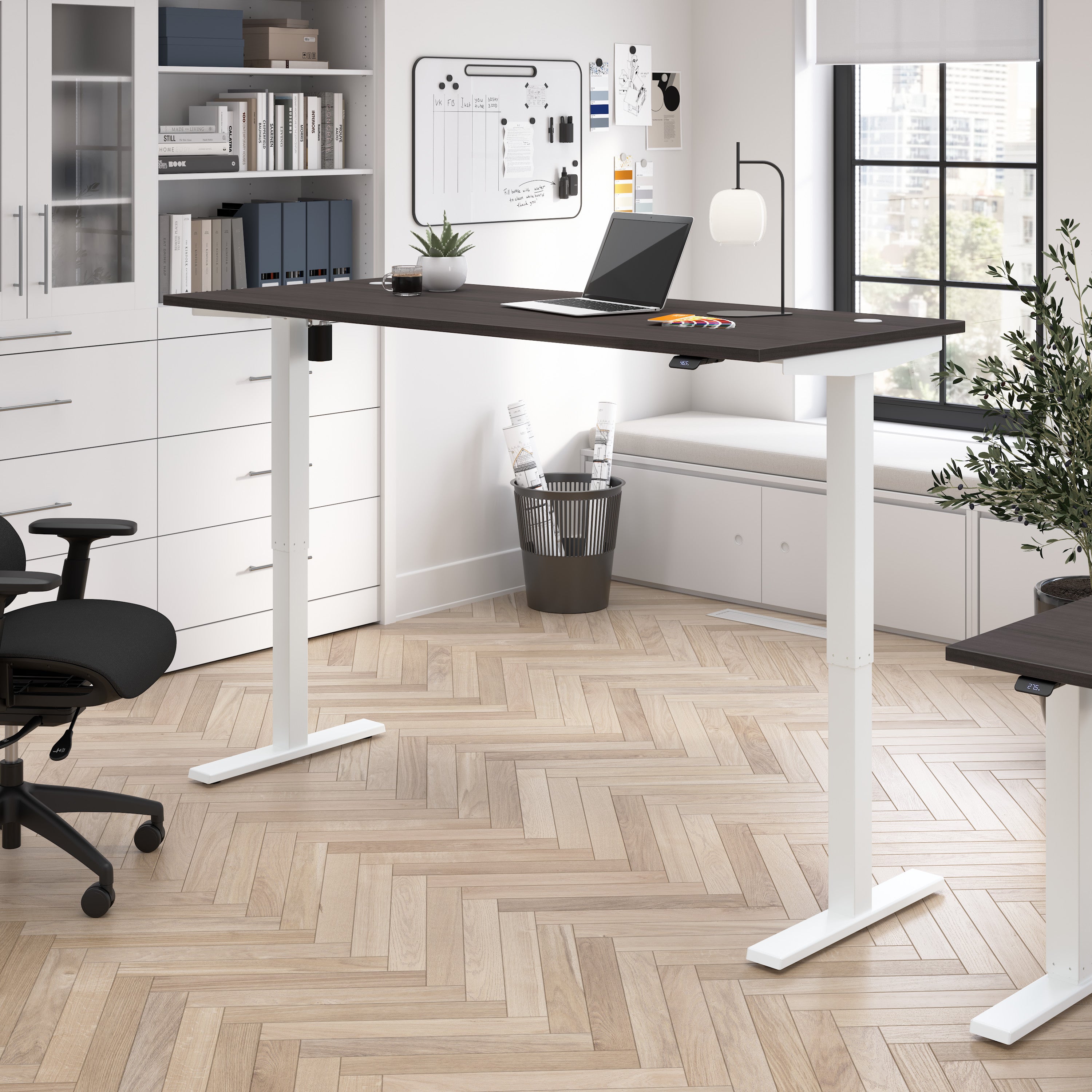 Bush Business Furniture Move 40 Series 72W x 30D Electric Height Adjustable Standing Desk in Storm Gray with White Base - 71.02" Width x 29.37" Depth x 28.17" Height