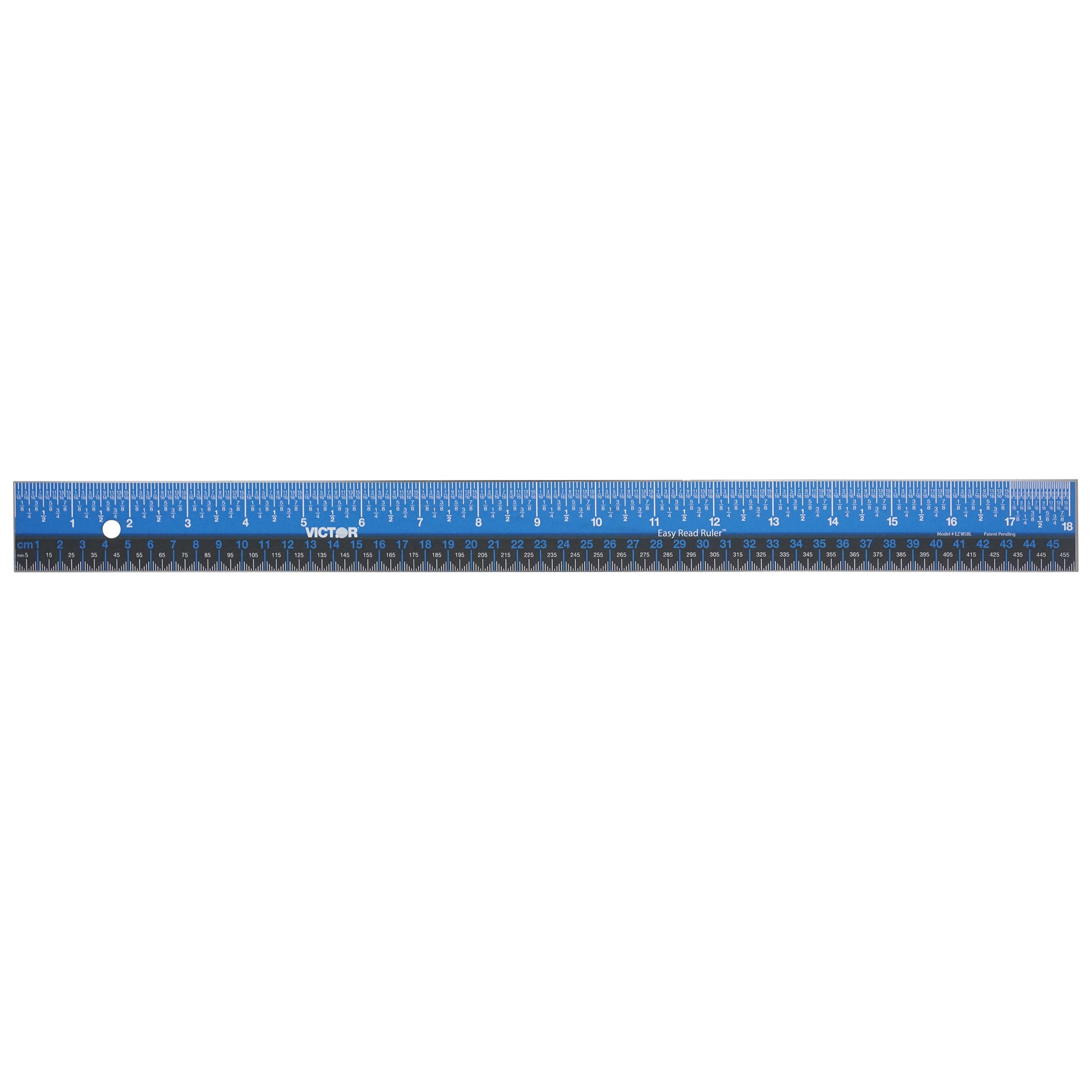 Easy Read Ruler, 18", Blue/Black, Stainless Steel