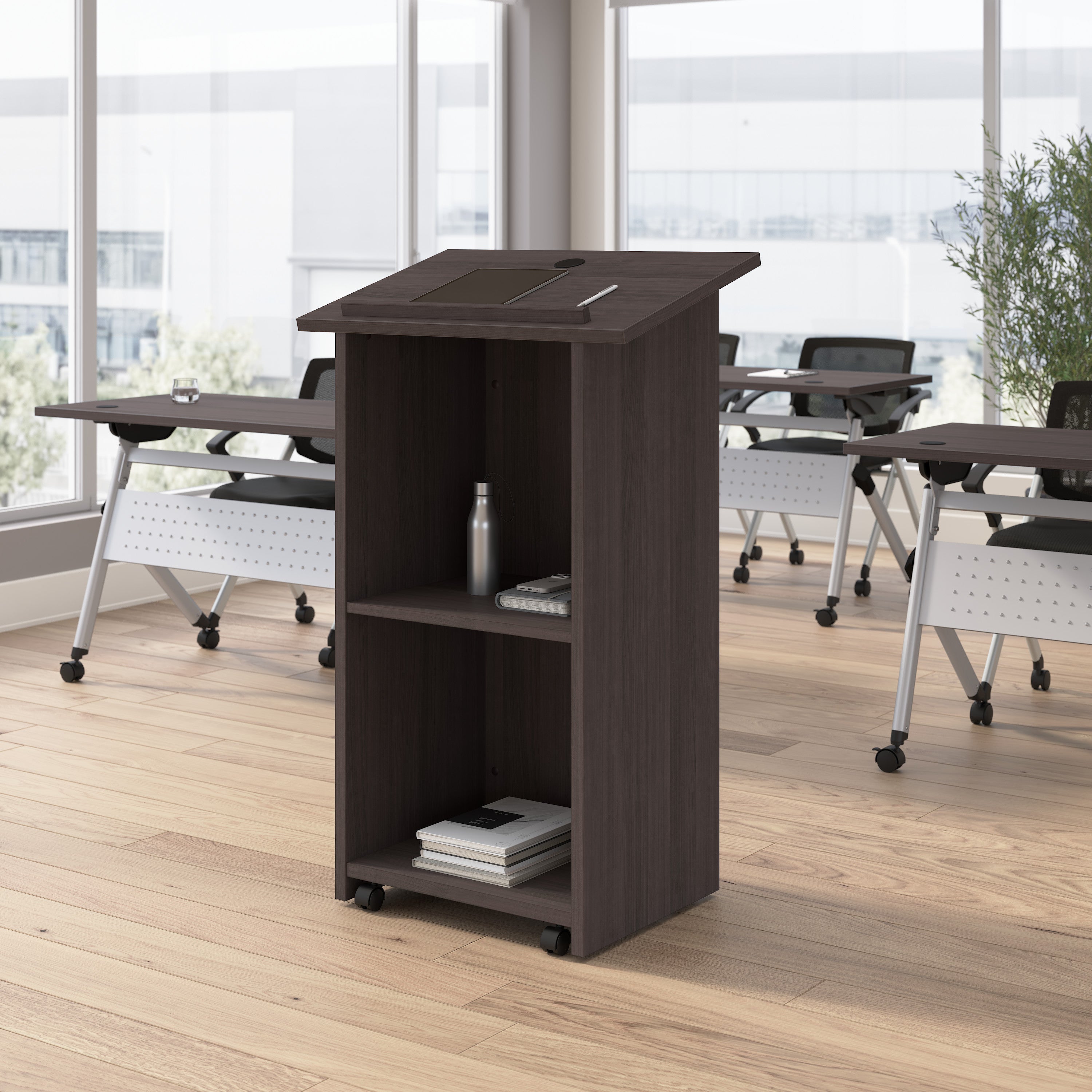 Bush Business Furniture Envision Podium Lectern in Storm Gray - 28.5" Width x 18.39" Depth x 47.17" Height