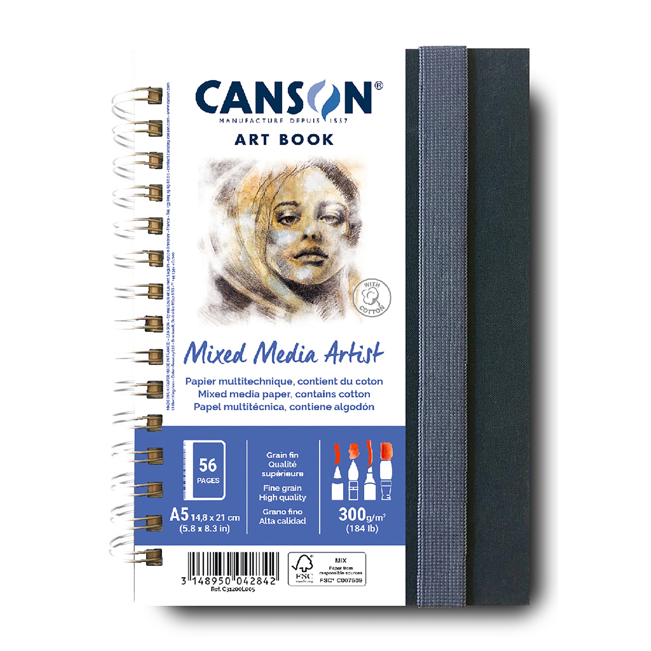 Artist Series Mixed Media Art Book, Fabric Cover, Side Wire Binding, 56 Sheet, 5.8x8.3 inch