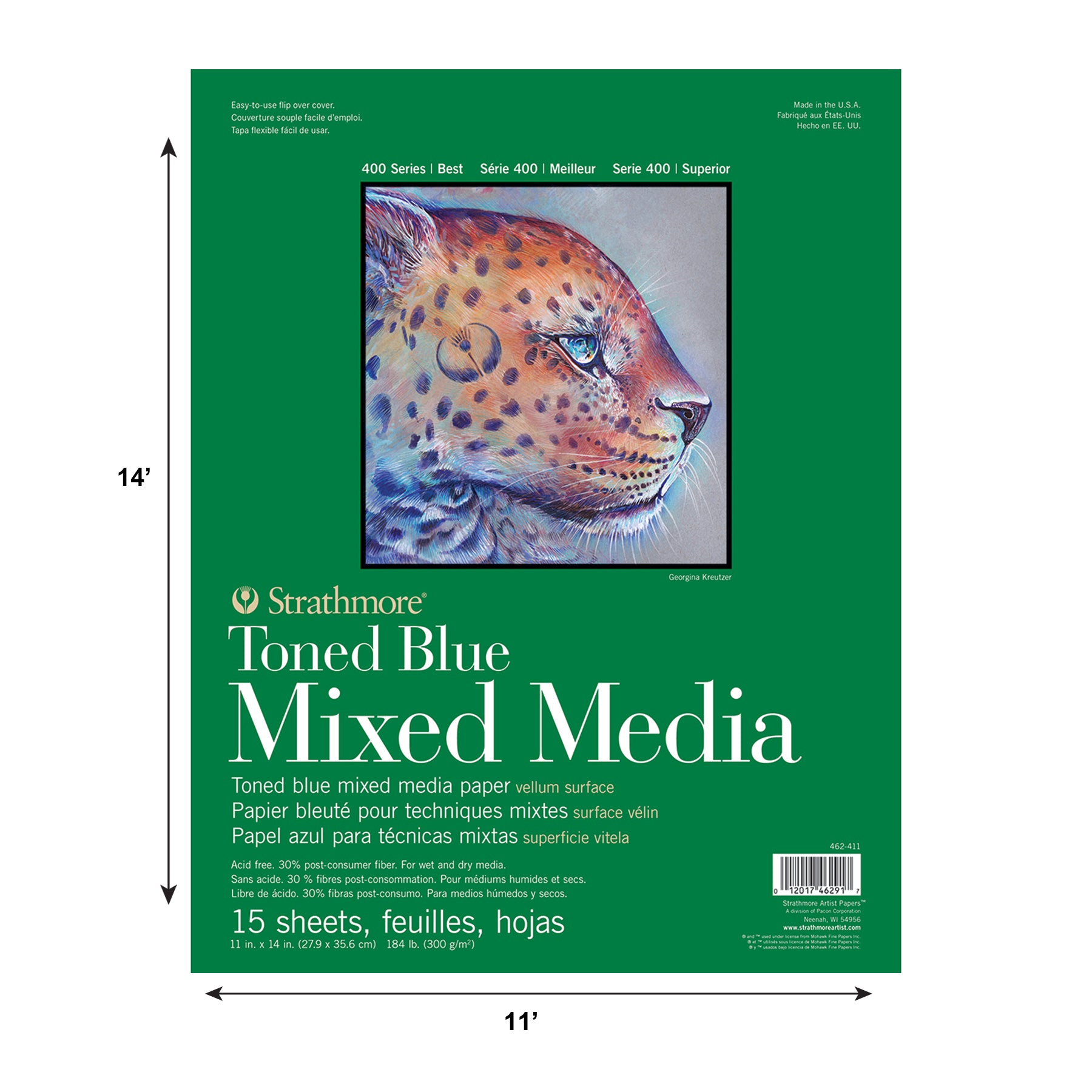 400 Series Mixed Media Pad, Toned Blue, Glue Binding, 15 Sheet, 11x14 inch, 1 Count