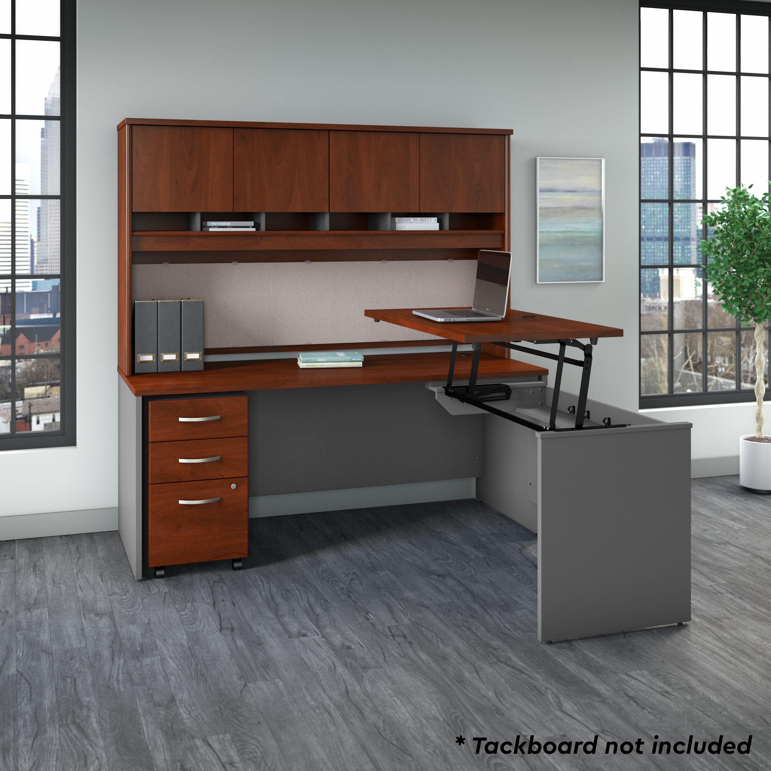 Bush Business Furniture Series C 72W x 30D 3 Position Sit to Stand L Shaped Desk with Hutch and Mobile File Cabinet in Hansen Cherry/Graphite Gray - 71.1" Width x 72.01" Depth x 72.85" Height