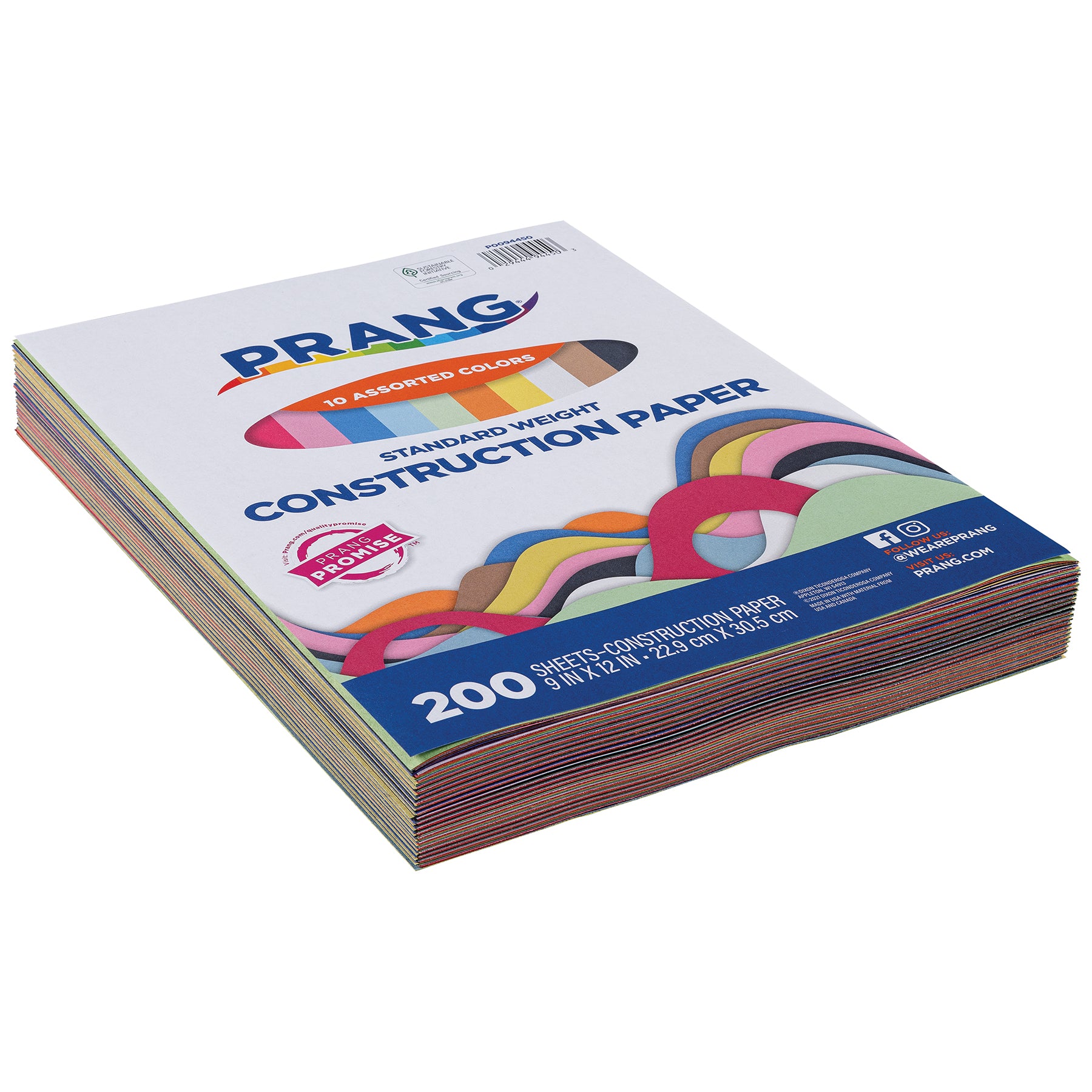 Construction Paper, Standard Weight, 10 Assorted Colors, 9" x 12", 200 Sheets