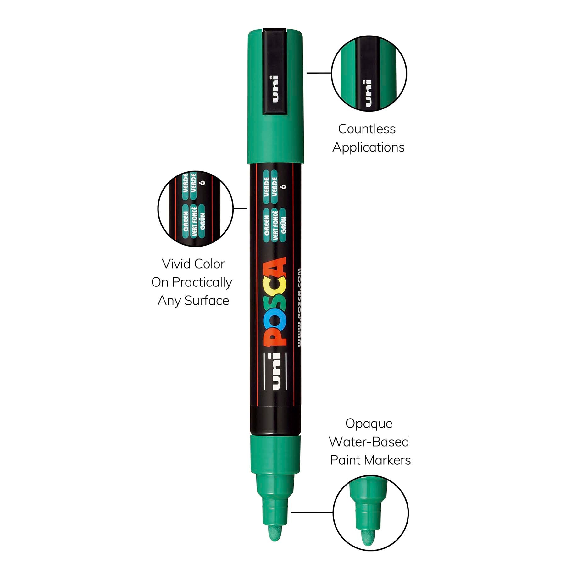 uni® POSCA PC-5M Water-Based Paint Markers, Reversible Medium Tip (1.8-2.5mm), Green