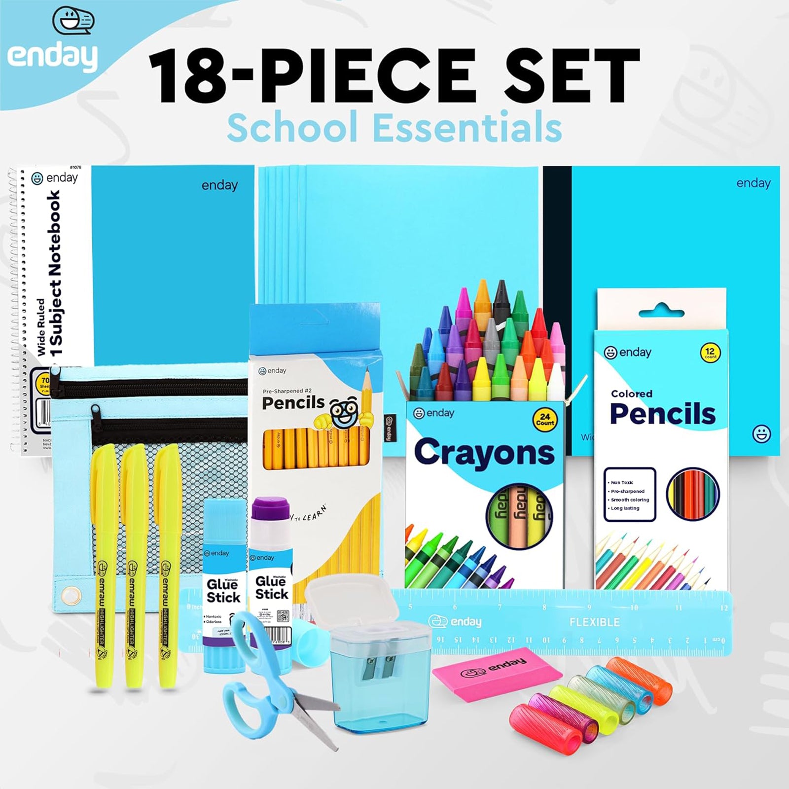 School Supply Kit, Blue, 71-Piece Set