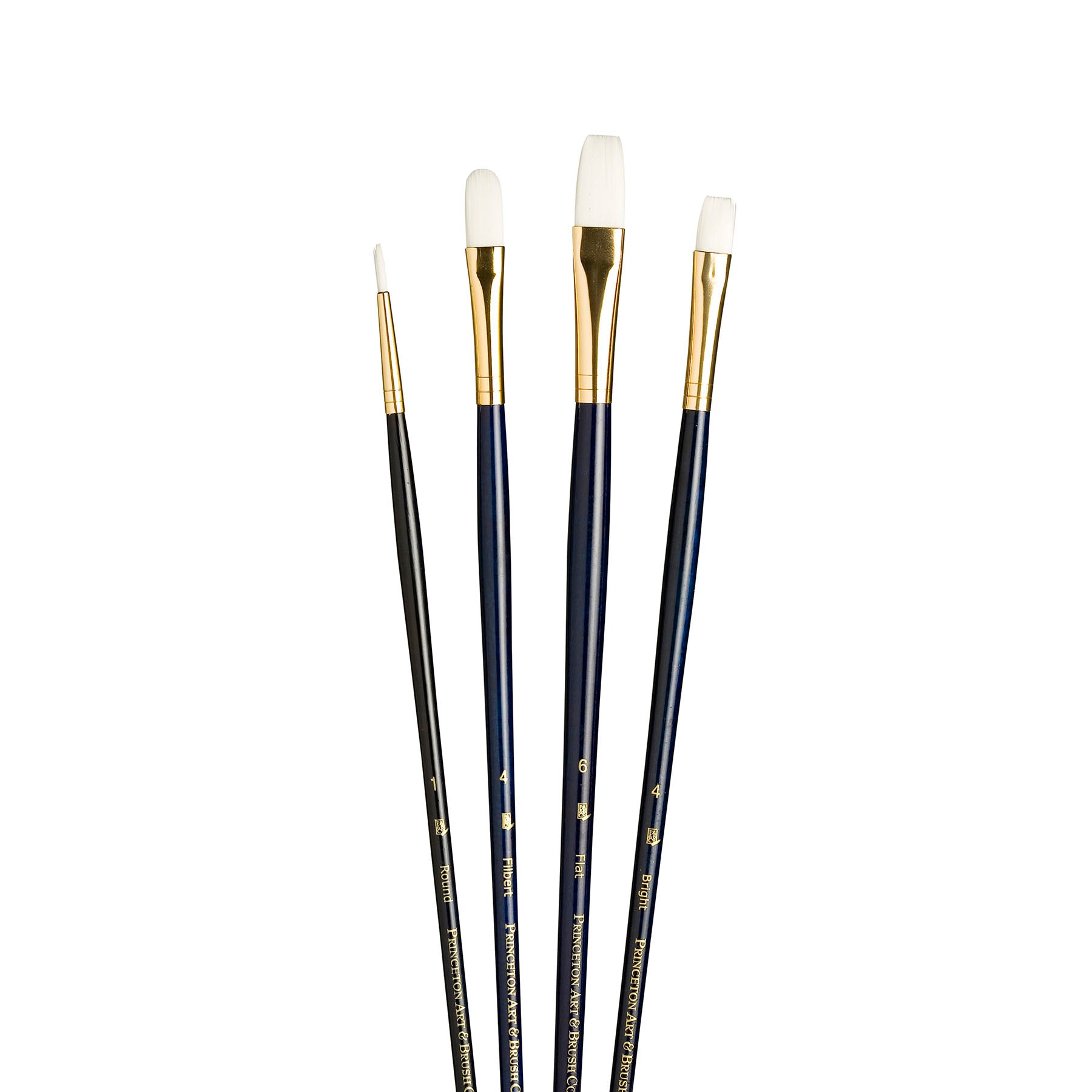 RealValue Brush Set, White Taklon Bristles, Long Handle Mixed Media Paintbrush, Dark Blue, 4 Pieces