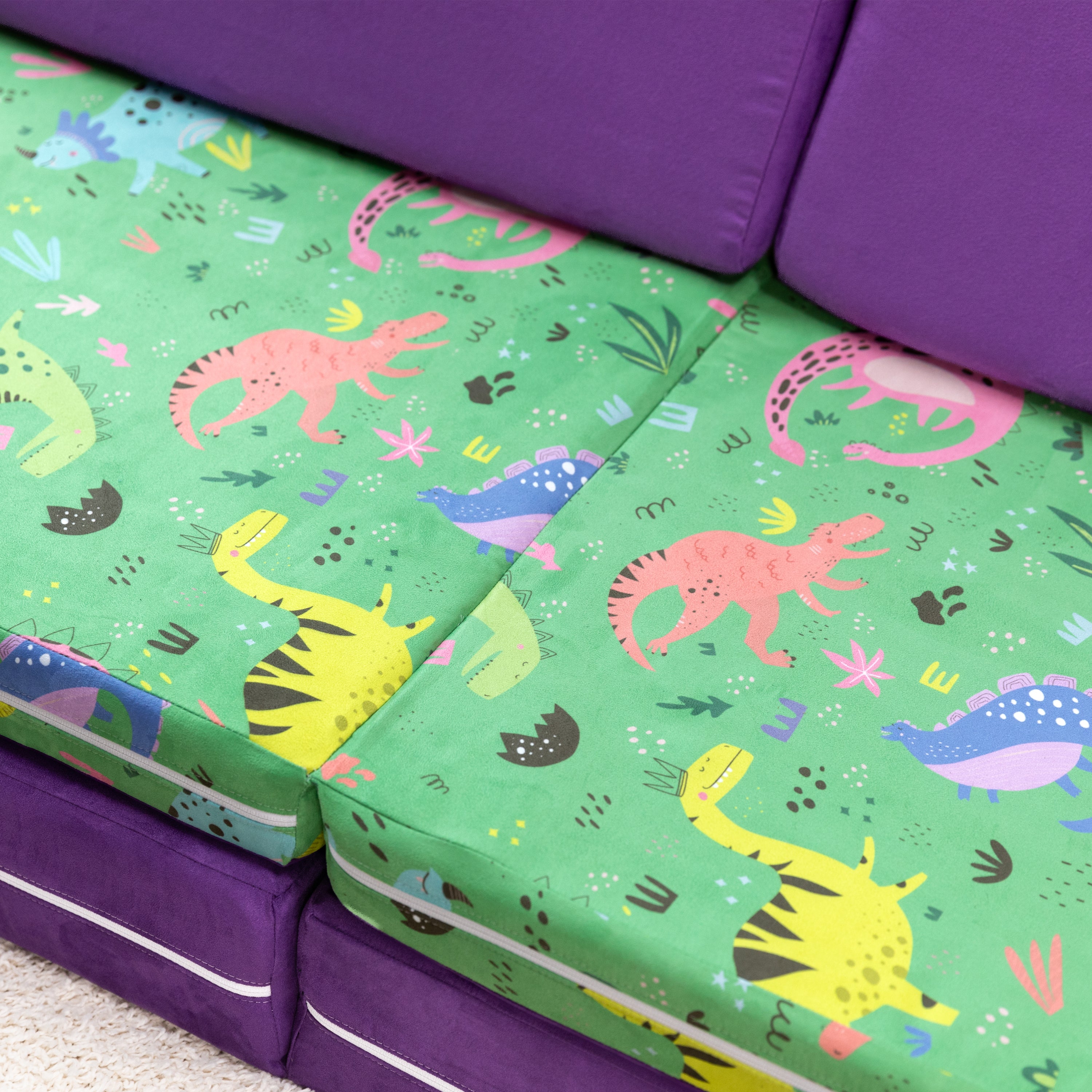 Jaxx Playscape - Imaginative Modular Furniture Playset/Sofa - Fun Kids Patterns (Dinos / Grape)