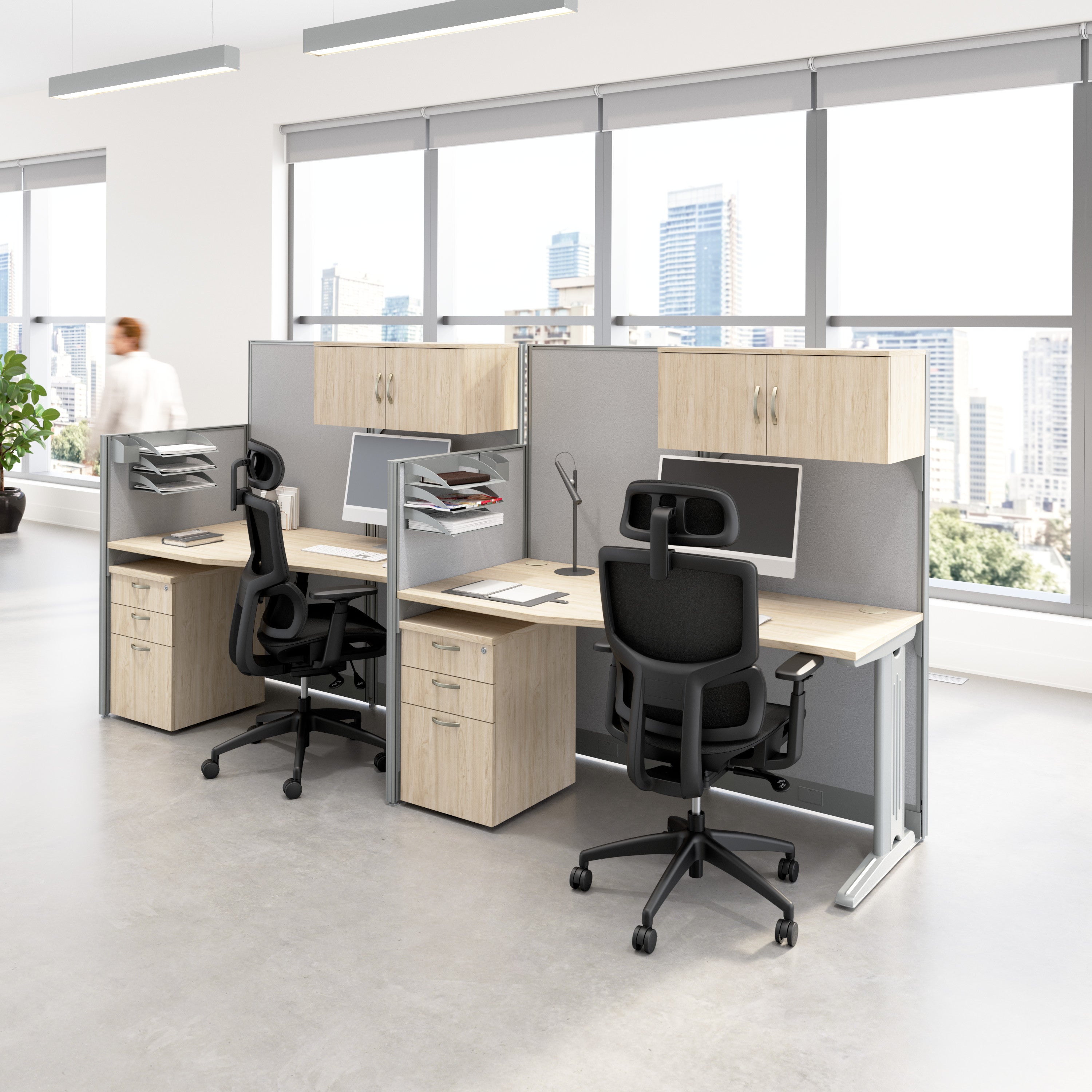 Bush Business Furniture Office in an Hour 2 Person Cubicle Desks with Storage, Drawers, and Organizers in Natural Elm - 128.97" Width x 32.24" Depth x 62.86" Height