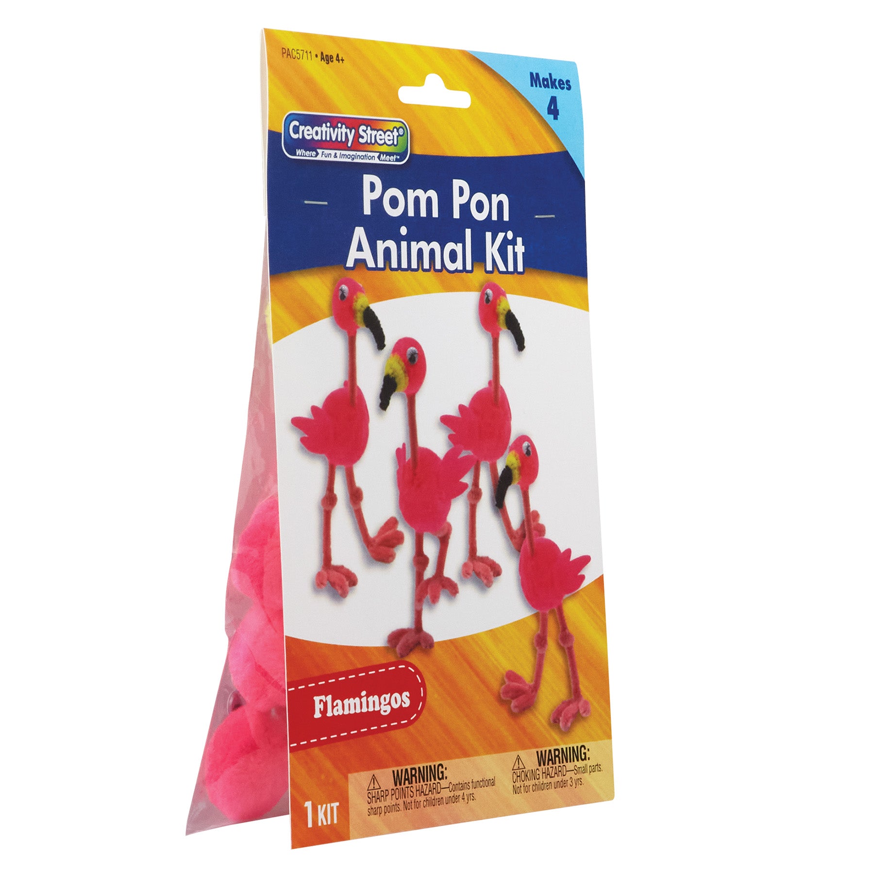 Pom Pon Animal Kit, Flamingos, 2" x 2.75" x 5.25", 1 Kit Makes 4 Animals
