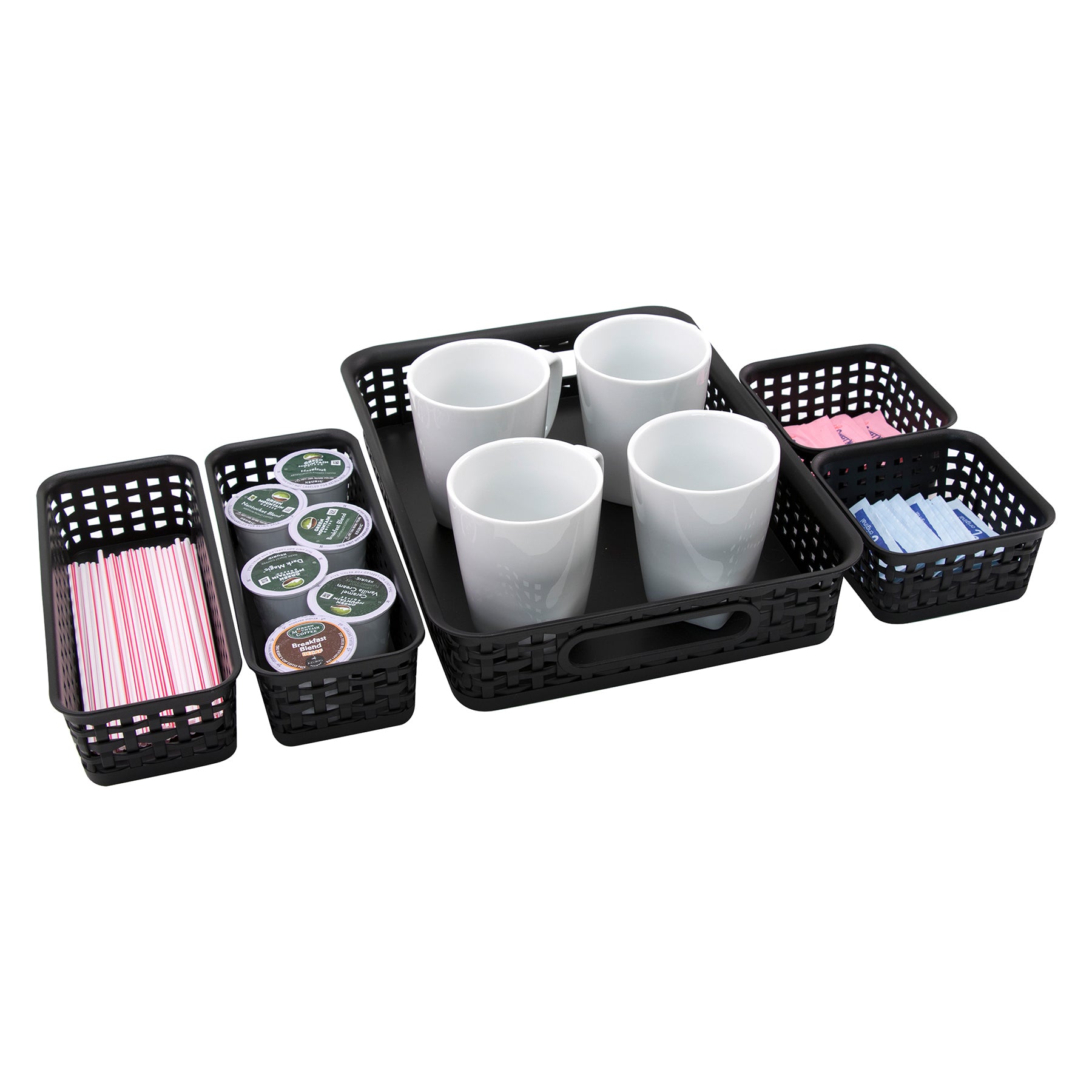 Plastic Weave Bin, Black, Pack of 5