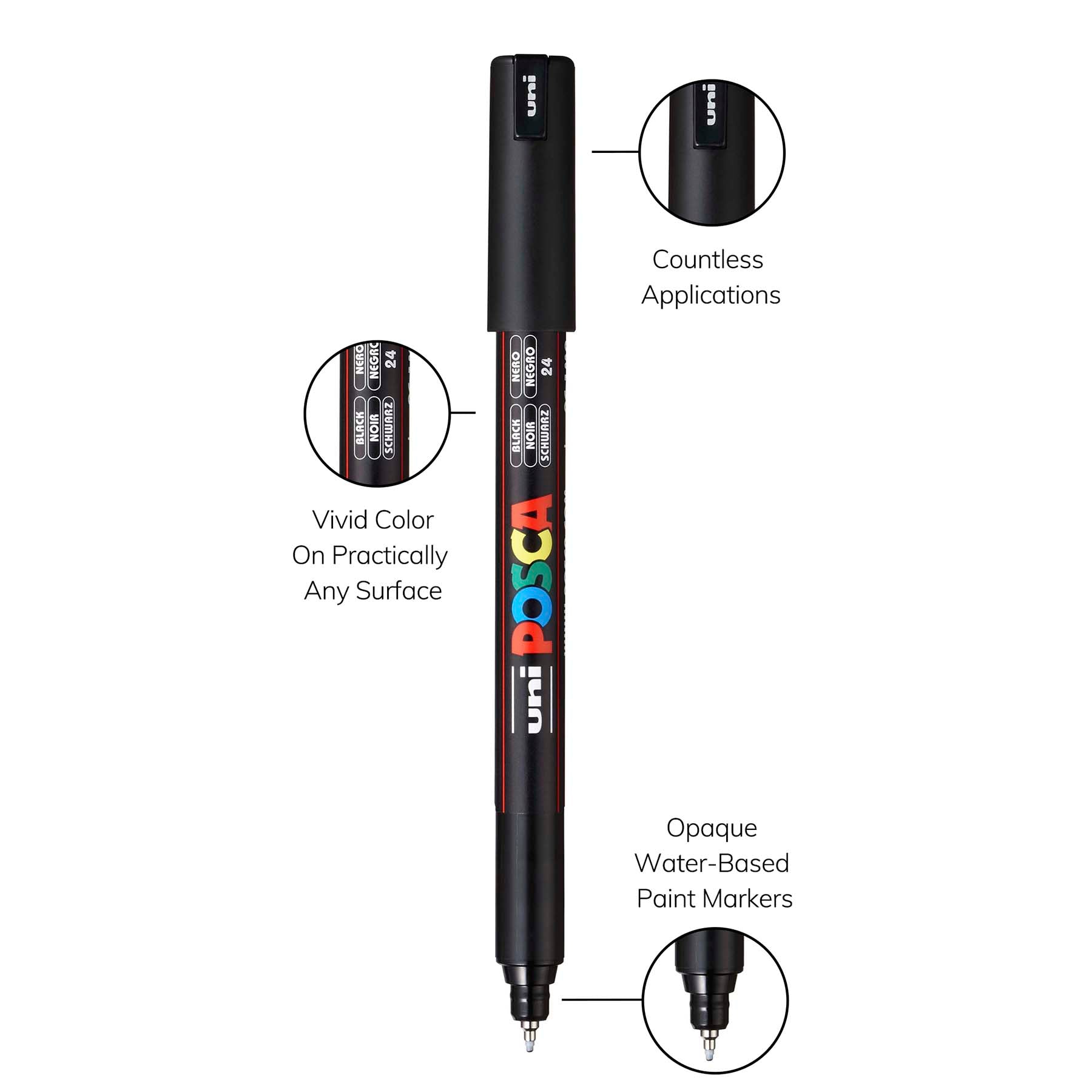 uni® POSCA PC-1MR Water-Based Paint Markers, Extra Fine Tip (0.7mm), Black