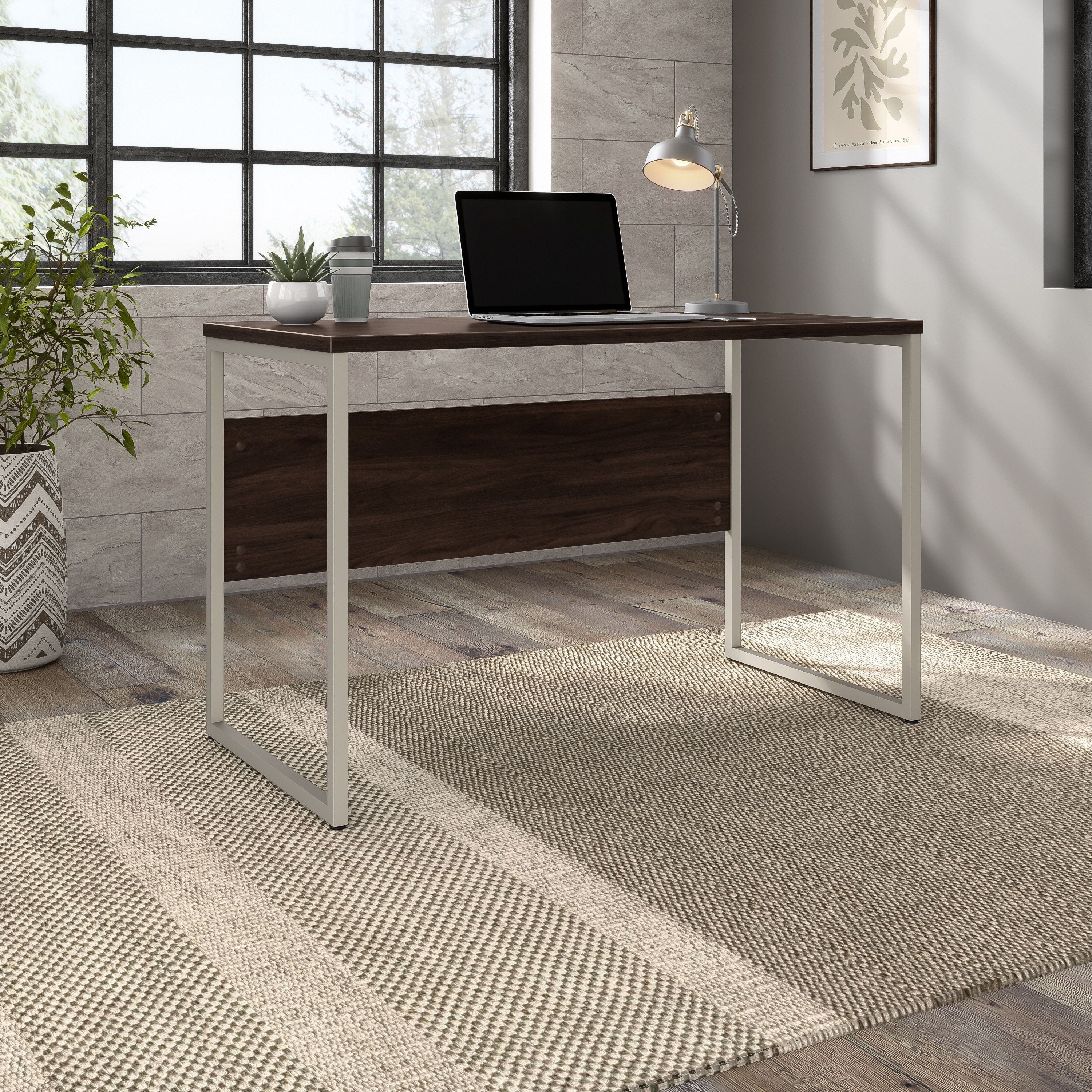 Bush Business Furniture Hybrid 48W x 24D Computer Table Desk with Metal Legs in Black Walnut - 47.6" Width x 23.35" Depth x 29.91" Height