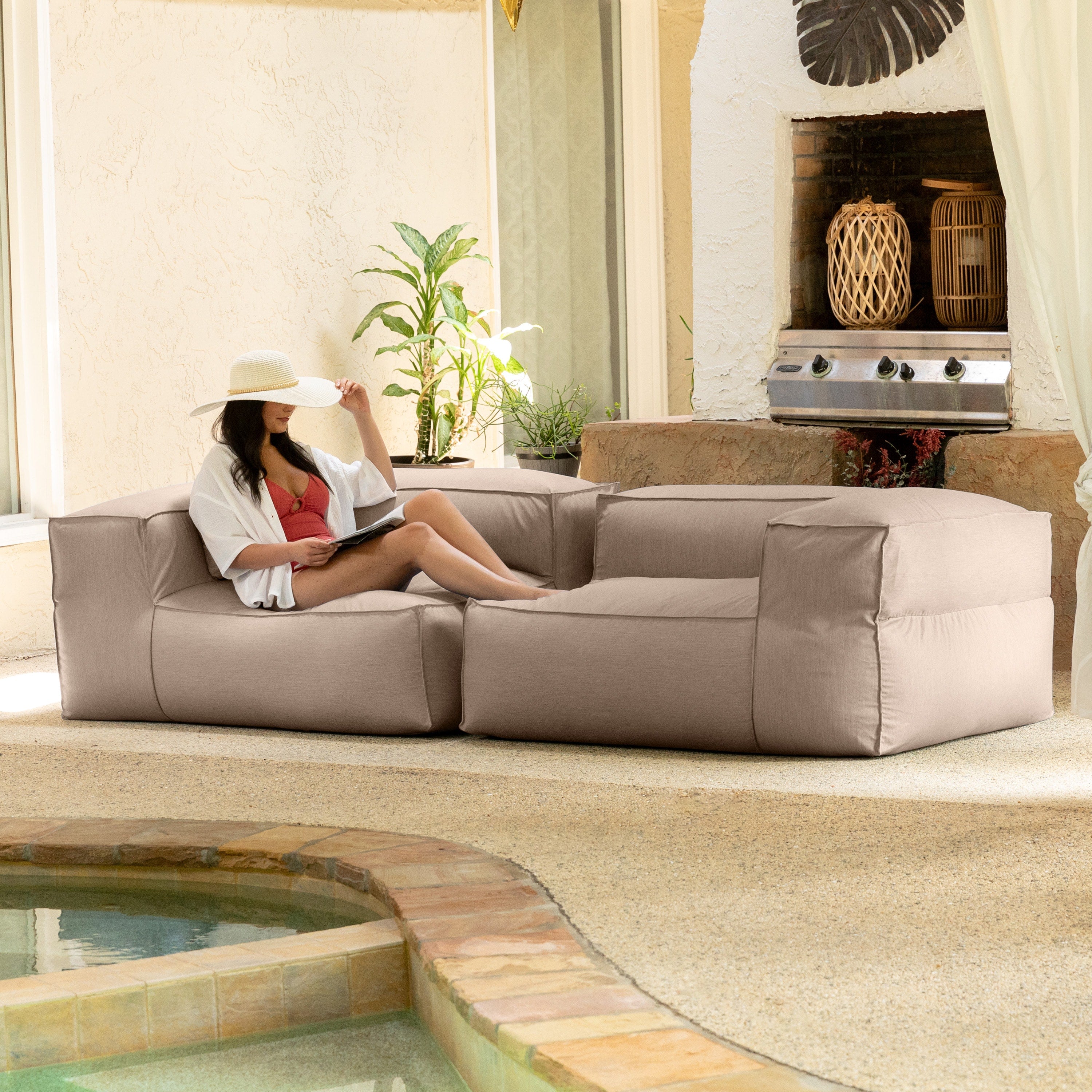Baya Outdoor Modular Loveseat - Luxurious Soft Seating for Poolside or Hospitality, Petal