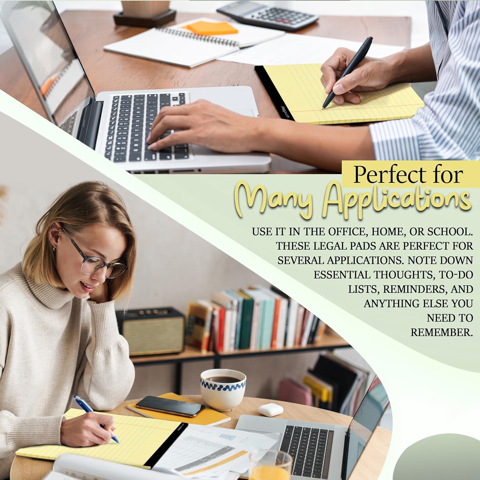 Legal Pad, 8-1/2" x 11", 50 Sheets, Canary, Pack of 12