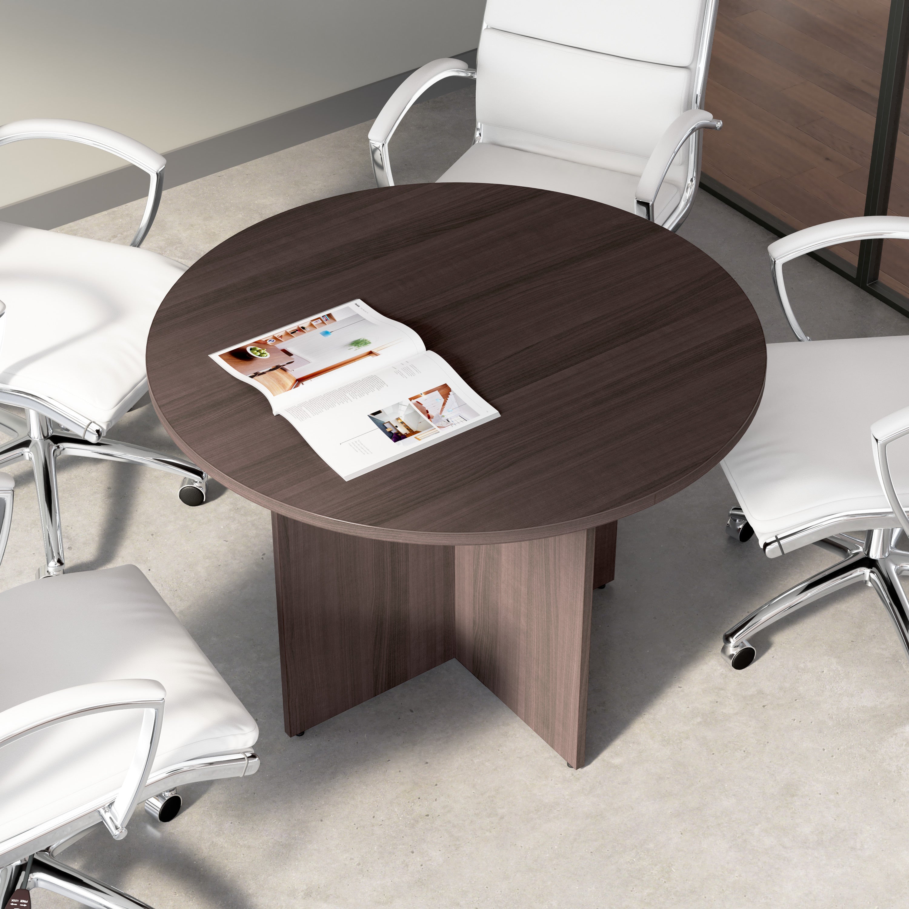 Bush Business Furniture 42-inch Round Conference Table with Wood Base in Storm Gray - 41.38" Width x 41.38" Depth x 28.65" Height