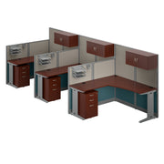 Bush Business Furniture Office in an Hour 3 Person L Shaped Cubicle Desks with Storage, Drawers, and Organizers in Hansen Cherry - 193.47" Width x 64.49" Depth x 62.87" Height