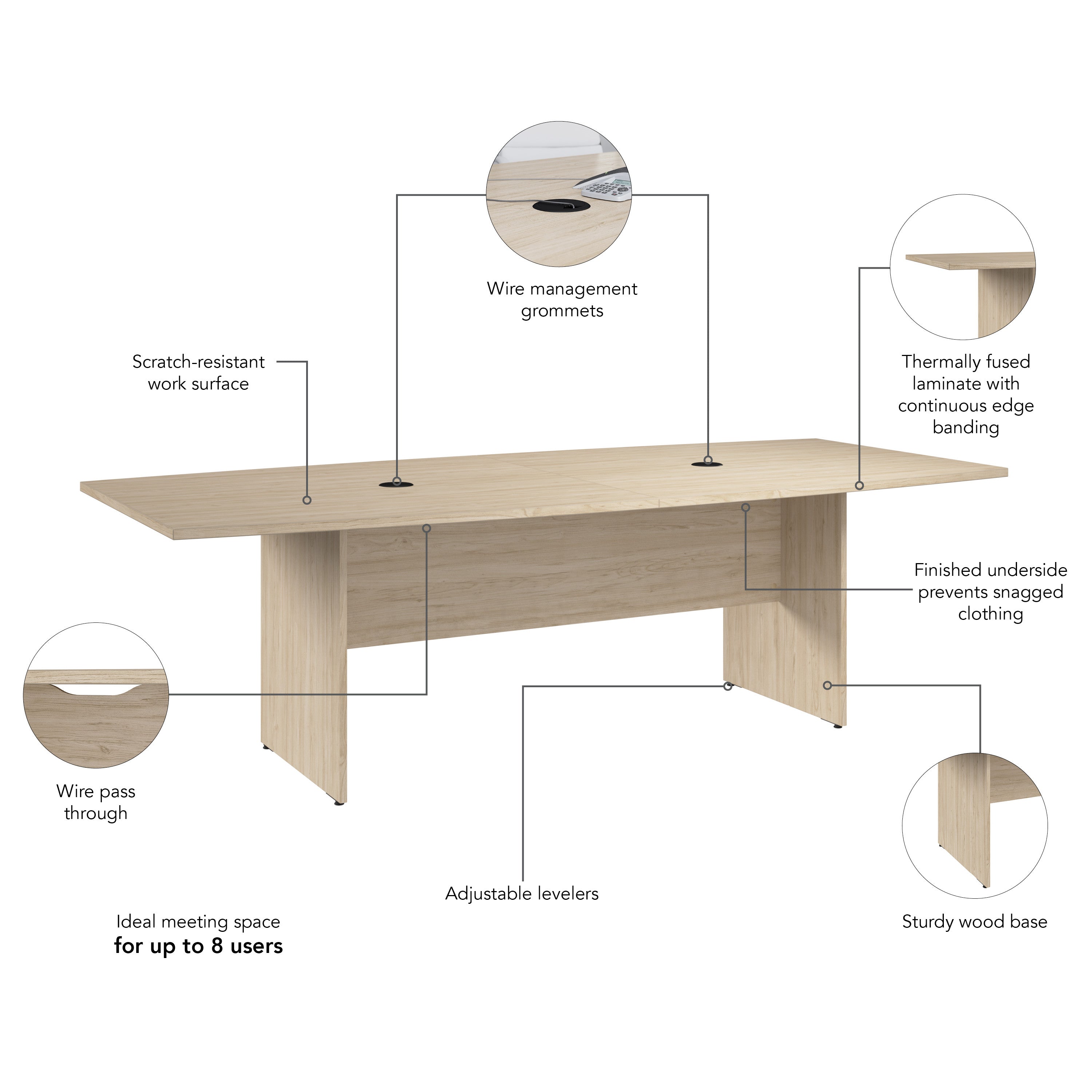 Bush Business Furniture 96-inch Office Conference Table with Wood Base in Natural Elm - 95.19" Width x 42" Depth x 28.65" Height