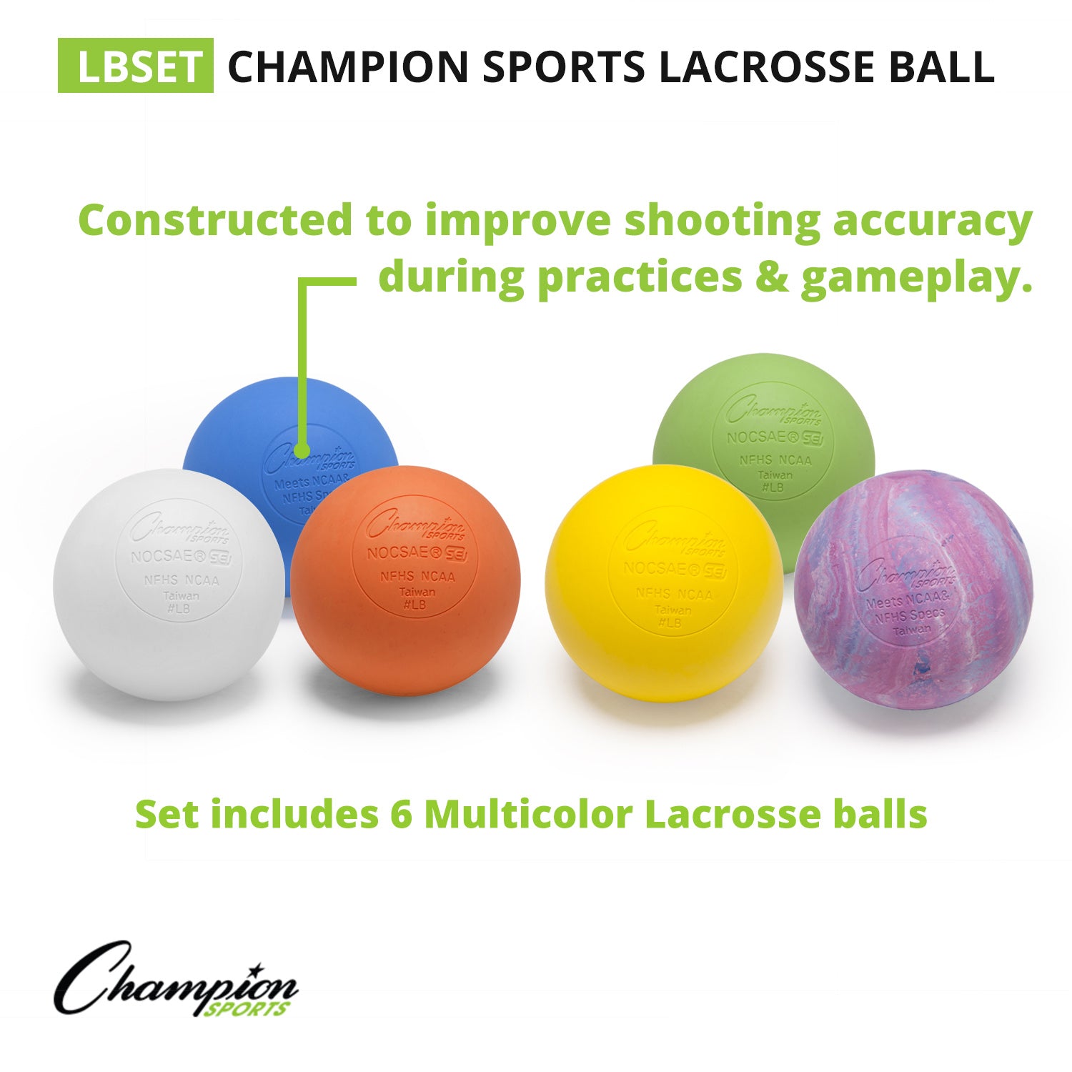 Official Lacrosse Ball Set, 6 Assorted Colors