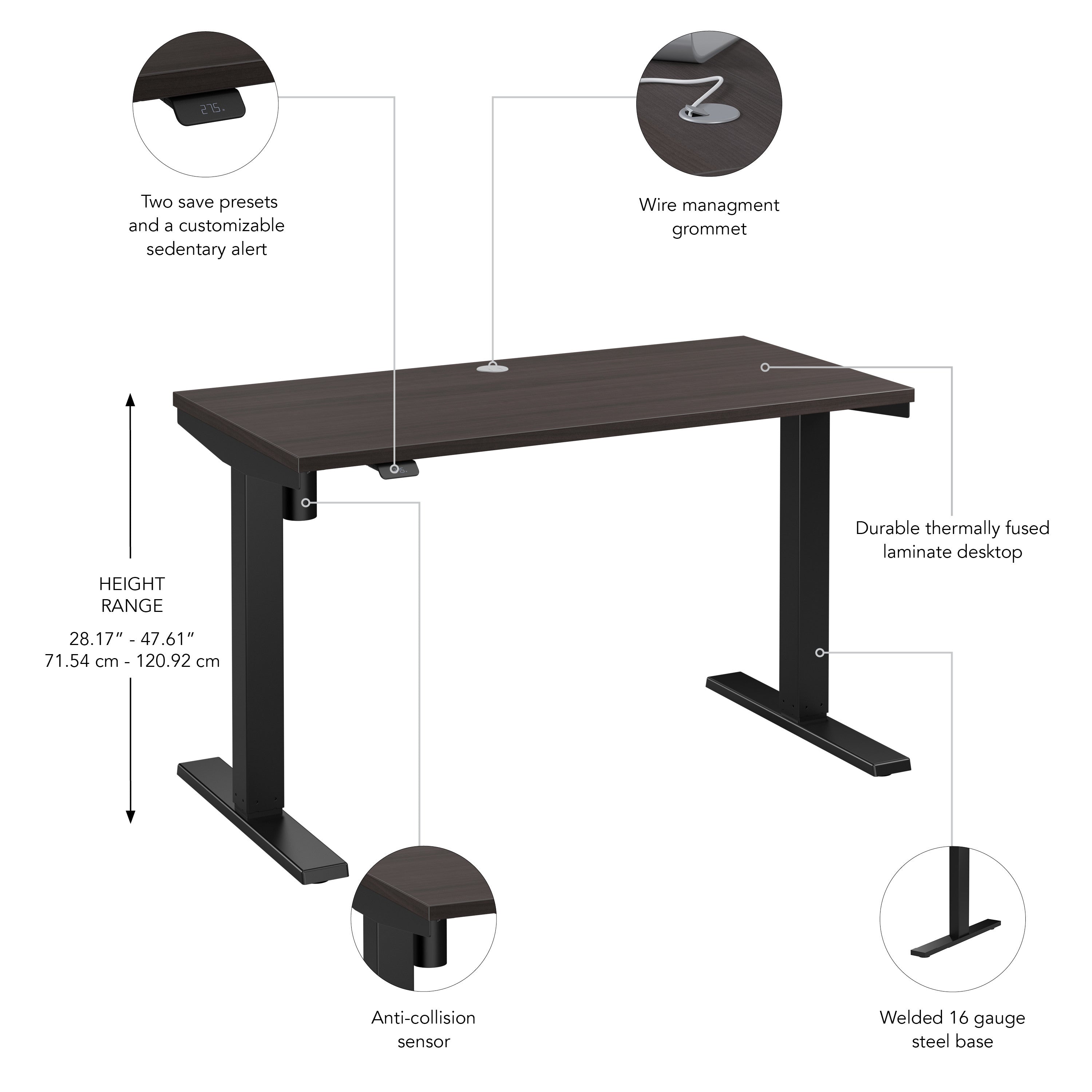 Bush Business Furniture Move 40 Series 48W x 24D Electric Height Adjustable Standing Desk in Storm Gray with Black Base - 47.6" Width x 23.35" Depth x 28.17" Height