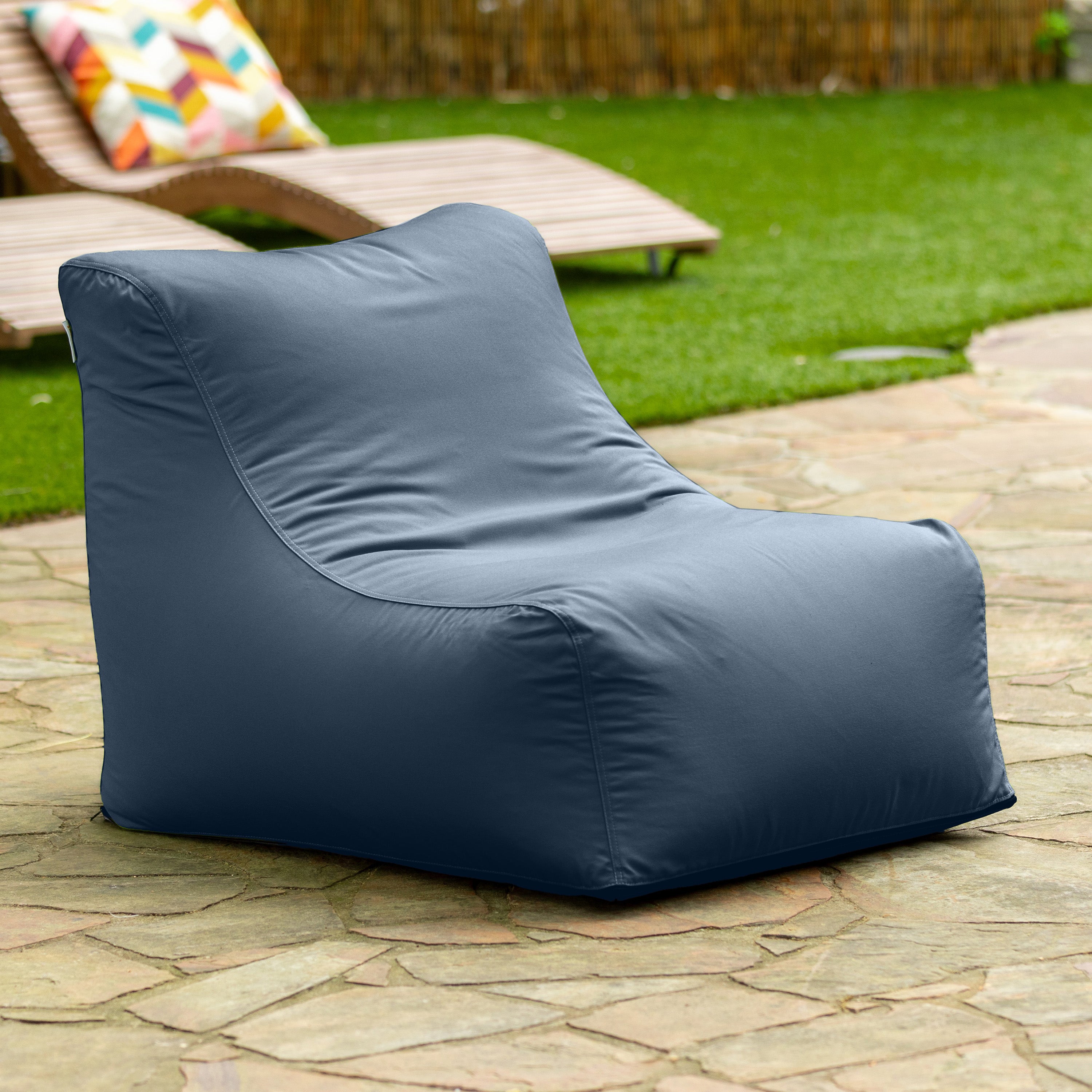Jaxx Ponce Outdoor Bean Bag Chair - Weather Resistant Patio and Poolside Lounge Seating, Navy Blue