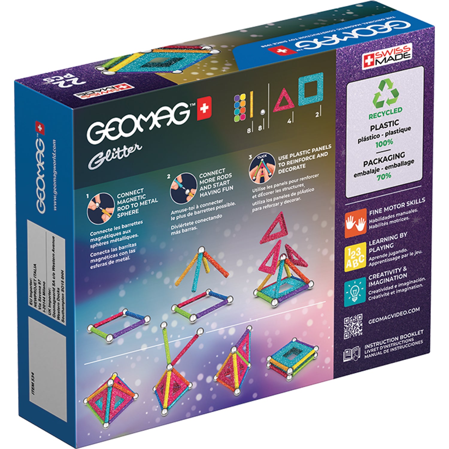 Geomag™ Glitter Magnetic Panels Building Set, 22 Pieces