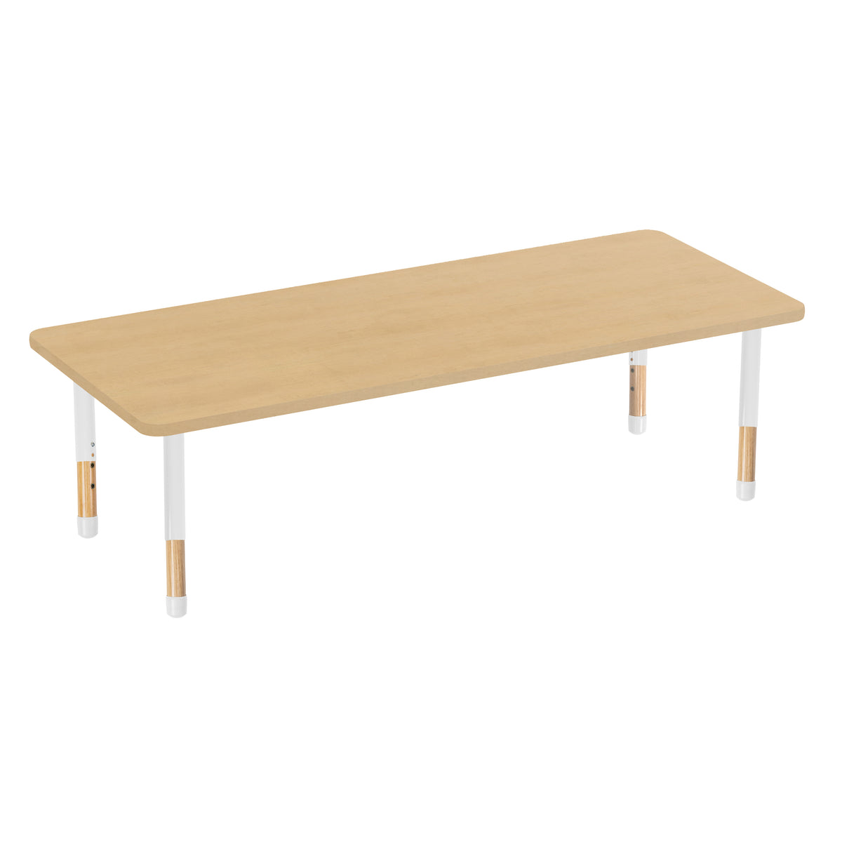 30" x 72" Rectangle Thermofused Activity Table with Adjustable Chunky Wood Legs - Maple Grain/White/Natural