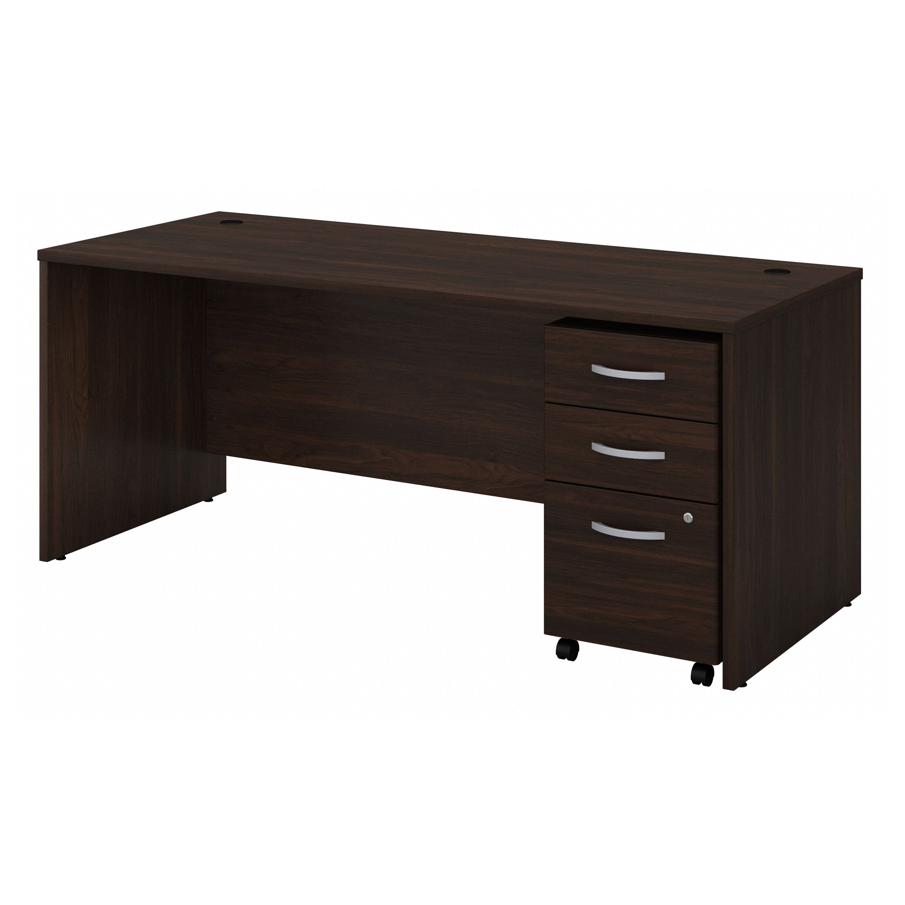 Bush Business Furniture Studio C 72W x 30D Office Desk with Mobile File Cabinet in Black Walnut - 71.02" Width x 29.37" Depth x 29.84" Height