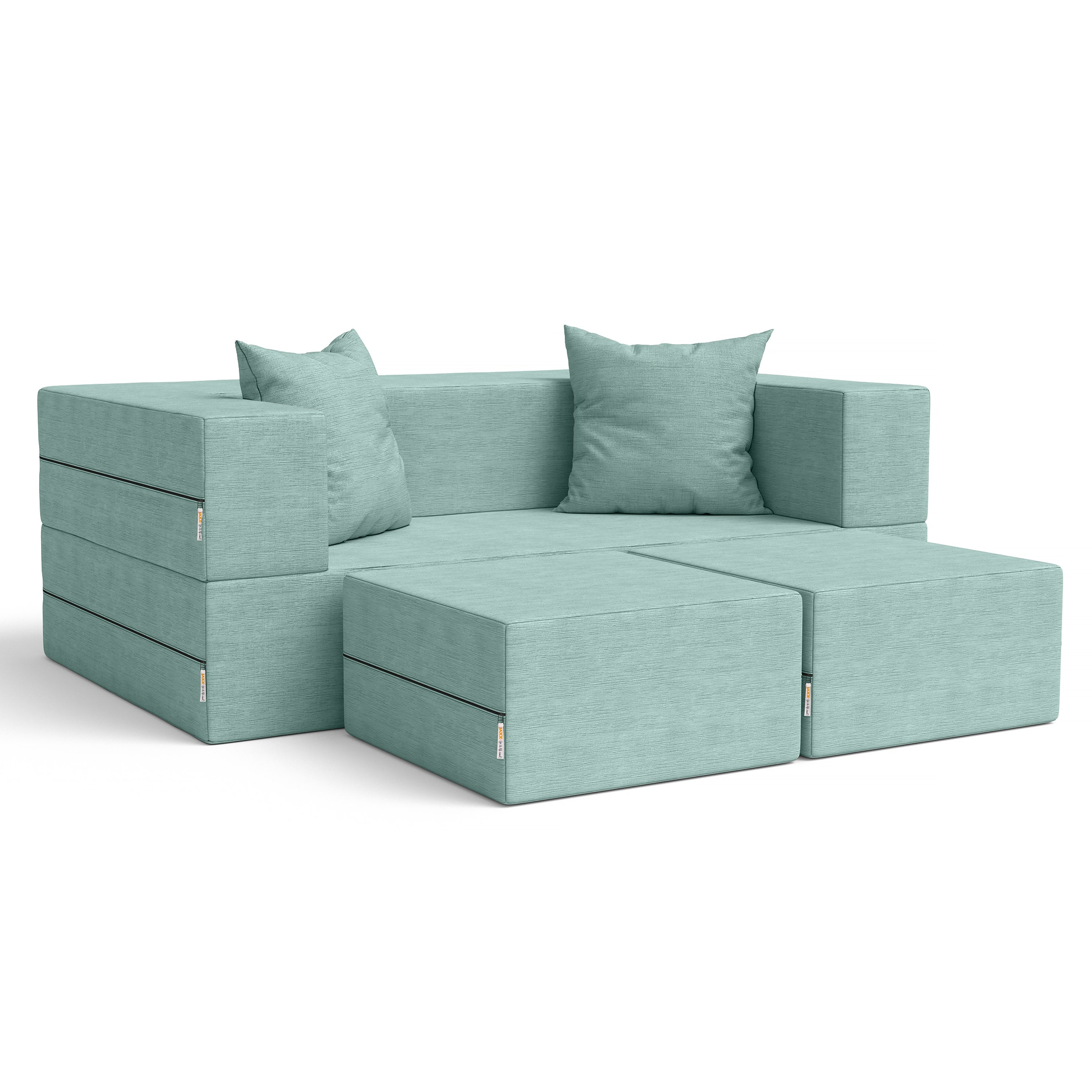 Jaxx Zipline Convertible Sleeper Loveseat & Ottomans, Textured Microvelvet - Caribbean