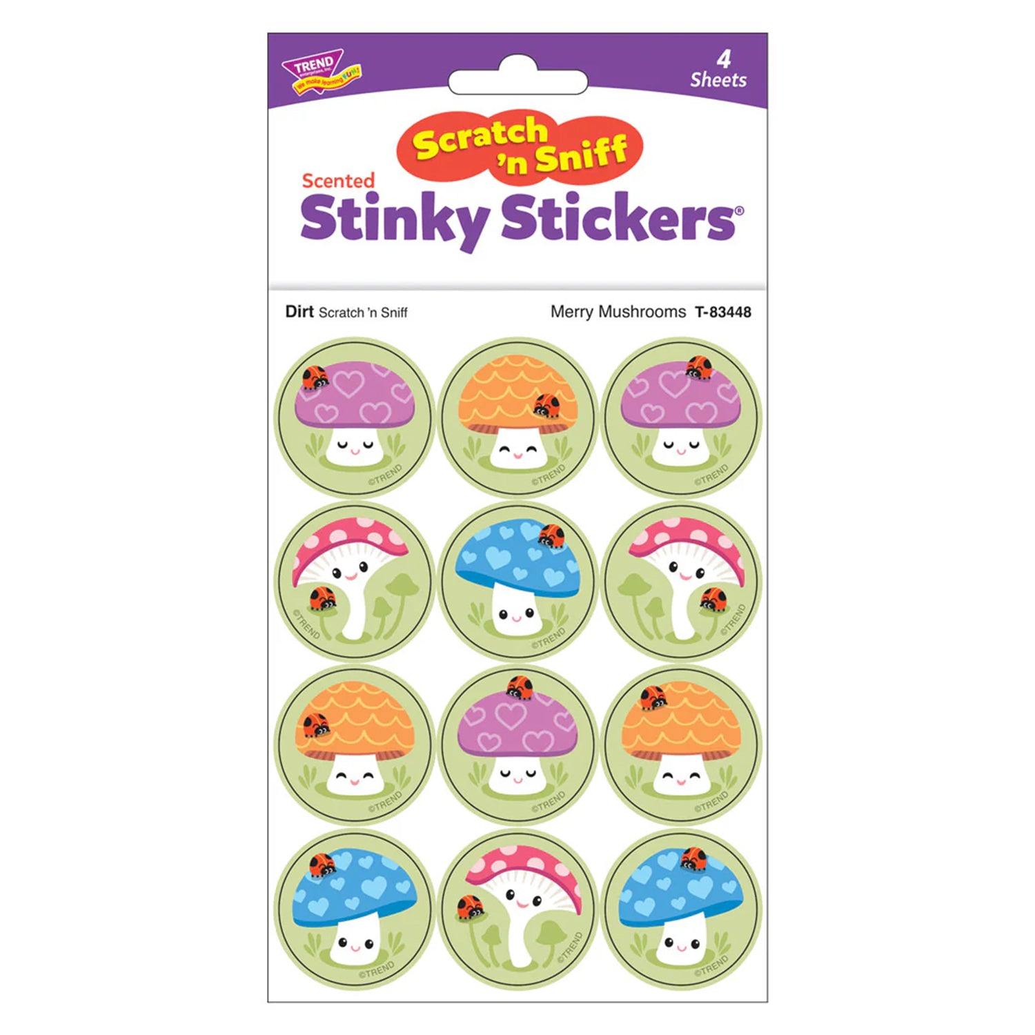 Merry Mushrooms, Dirt scent Scratch 'n Sniff Stinky Stickers®, Pack of 48