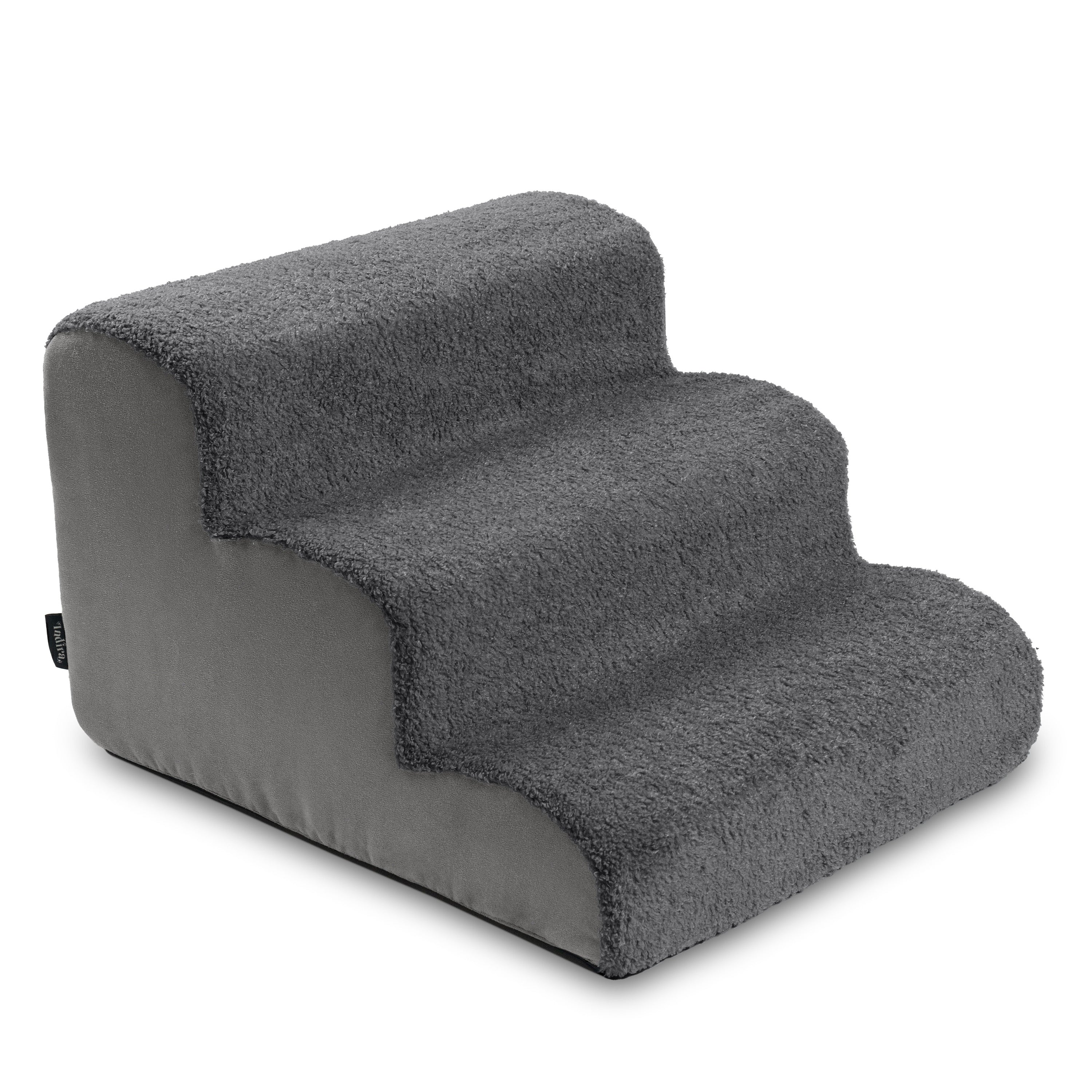 Jaxx Dubb Dog Steps - Supportive Pet Stairs for Improved Mobility and Spine Pressure Relief - Machine Washable Covers with Teddy Sherpa Top – Perfect Height for Small Dogs - 3 Stairs, Grey & Charcoal