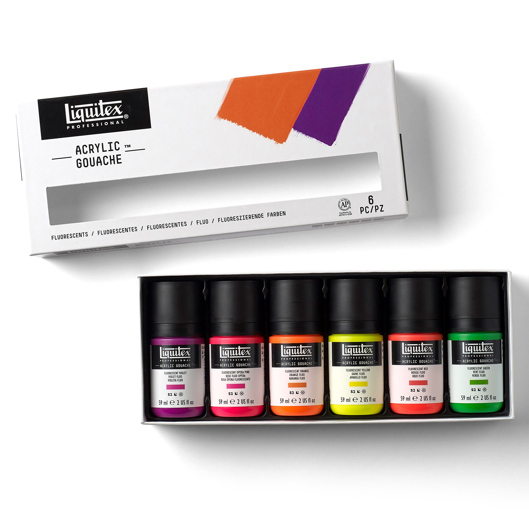 Acrylic Gouache - 6 x 59ml Set - Fluorescents