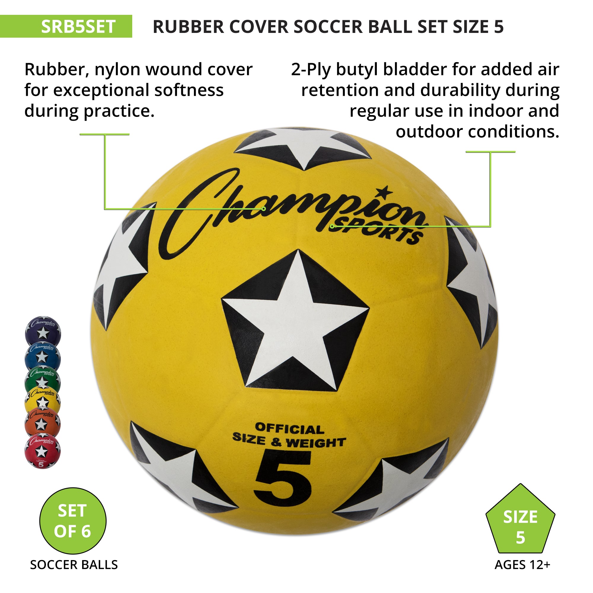Rubber Cover Soccer Ball Set, Size 5, Set of 6