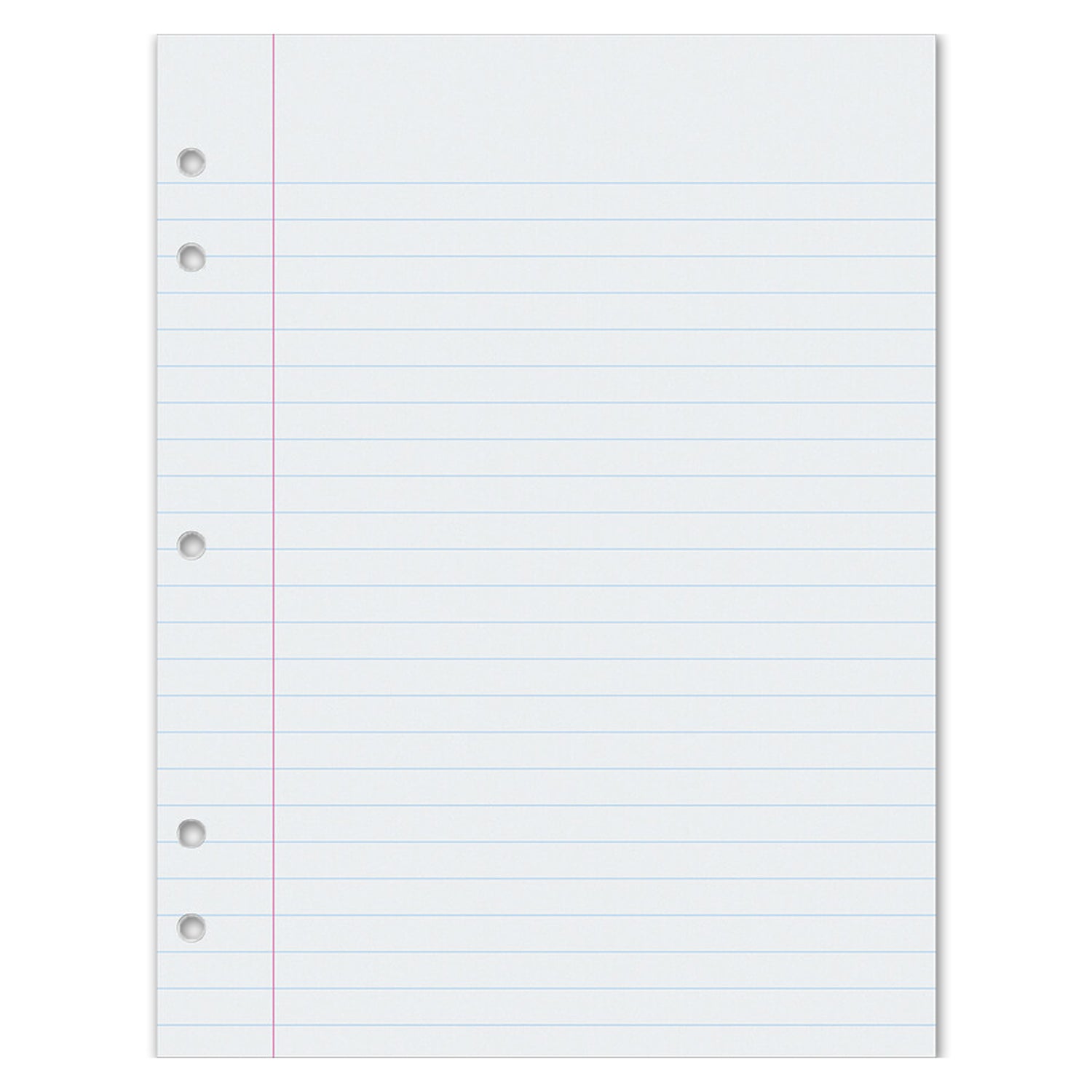 Composition Paper, White, 5-Hole Punched, Red Margin, 3/8" Ruled, 8" x 10-1/2", 500 Sheets