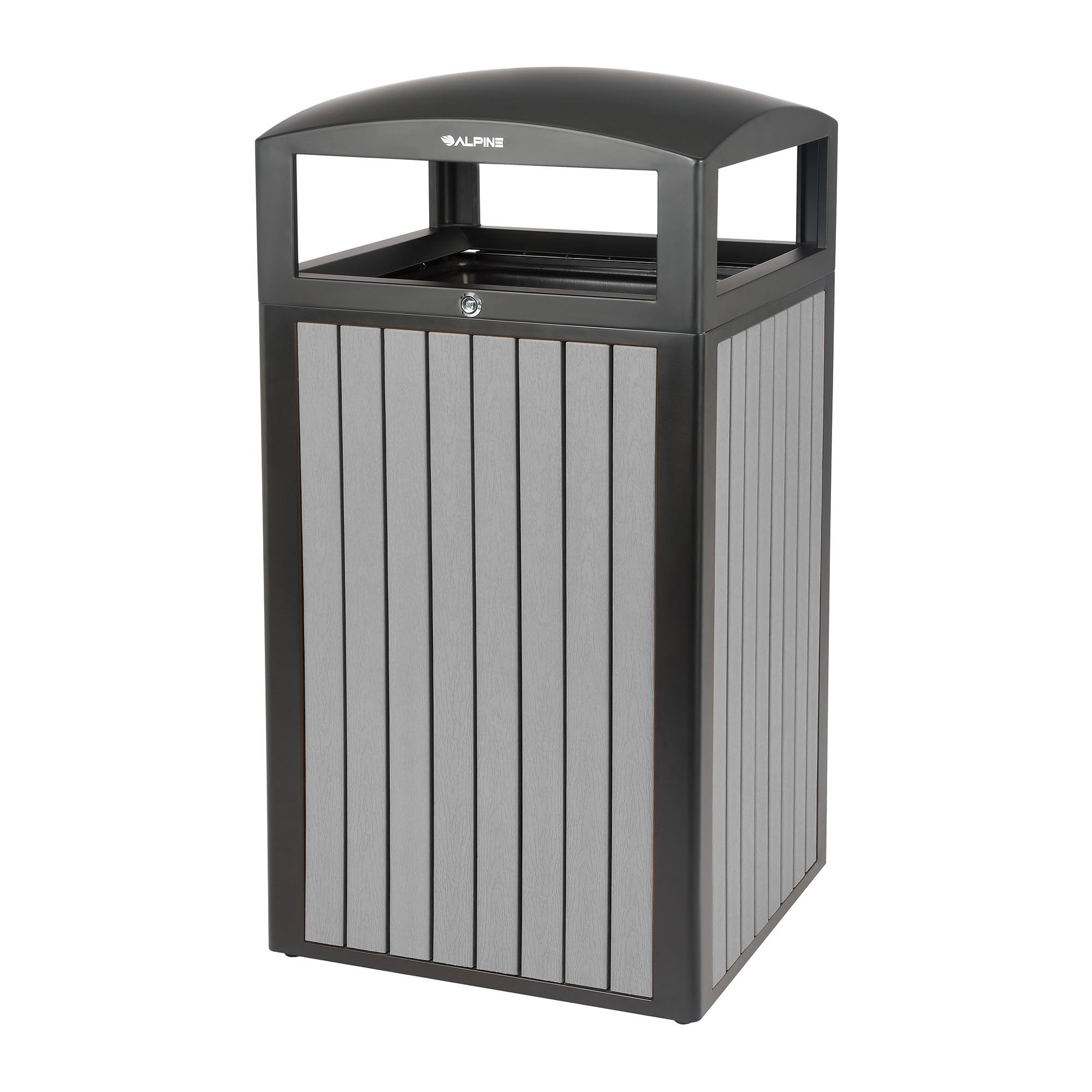 40-Gallon Outdoor Trash Container with Slatted Recycled Plastic Panels - Grey