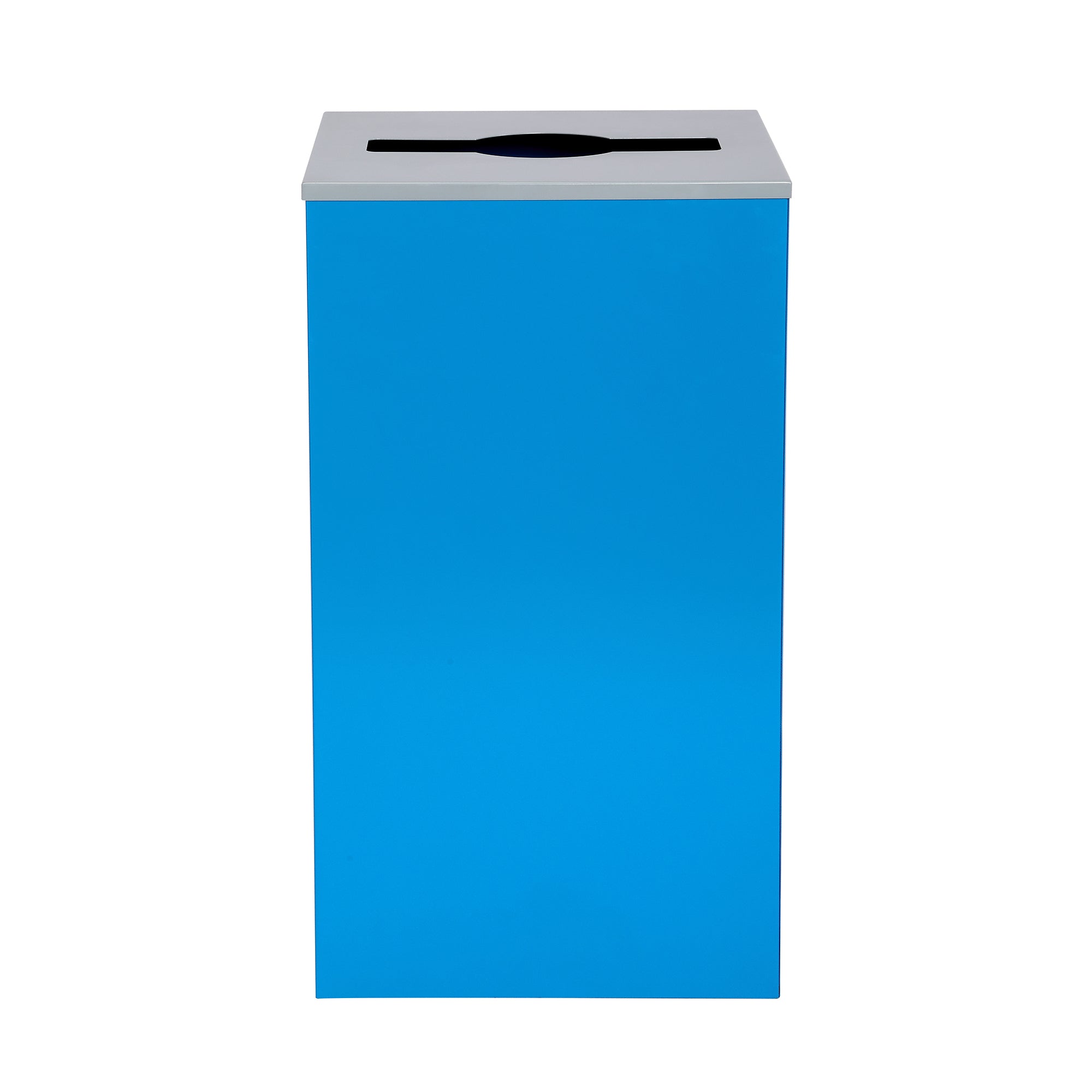 Square Recycling Bin – 29 Gallons - Blue Can, Mixed Opening Lid