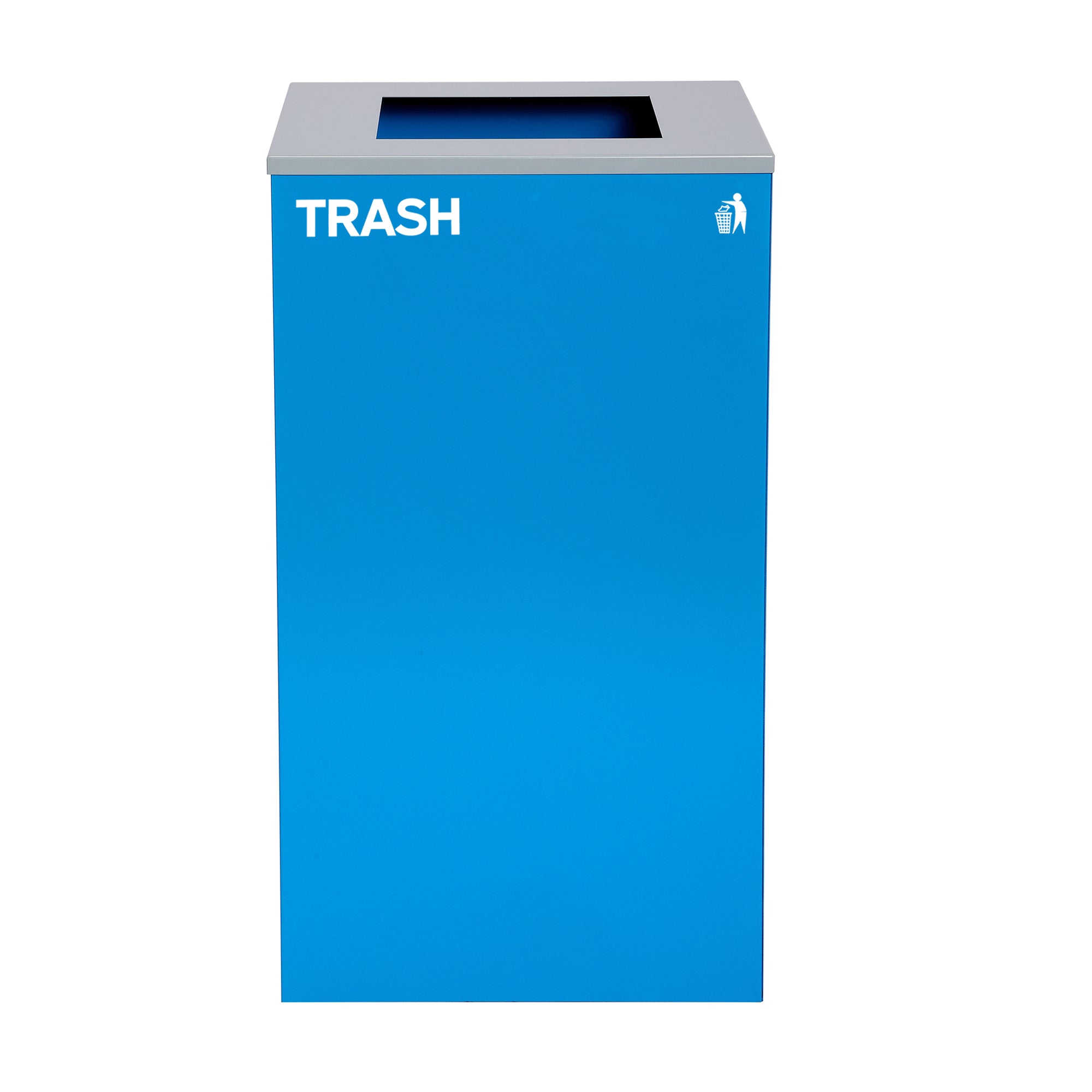 Alpine Industries 87 Gal. 3-Stream Black Steel Square Open Top Trash Can Compost and Blue Cans & Bottles Station