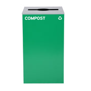 Square Recycling Bin – 29 Gallons - Green Can, Mixed Opening Lid, for Compost